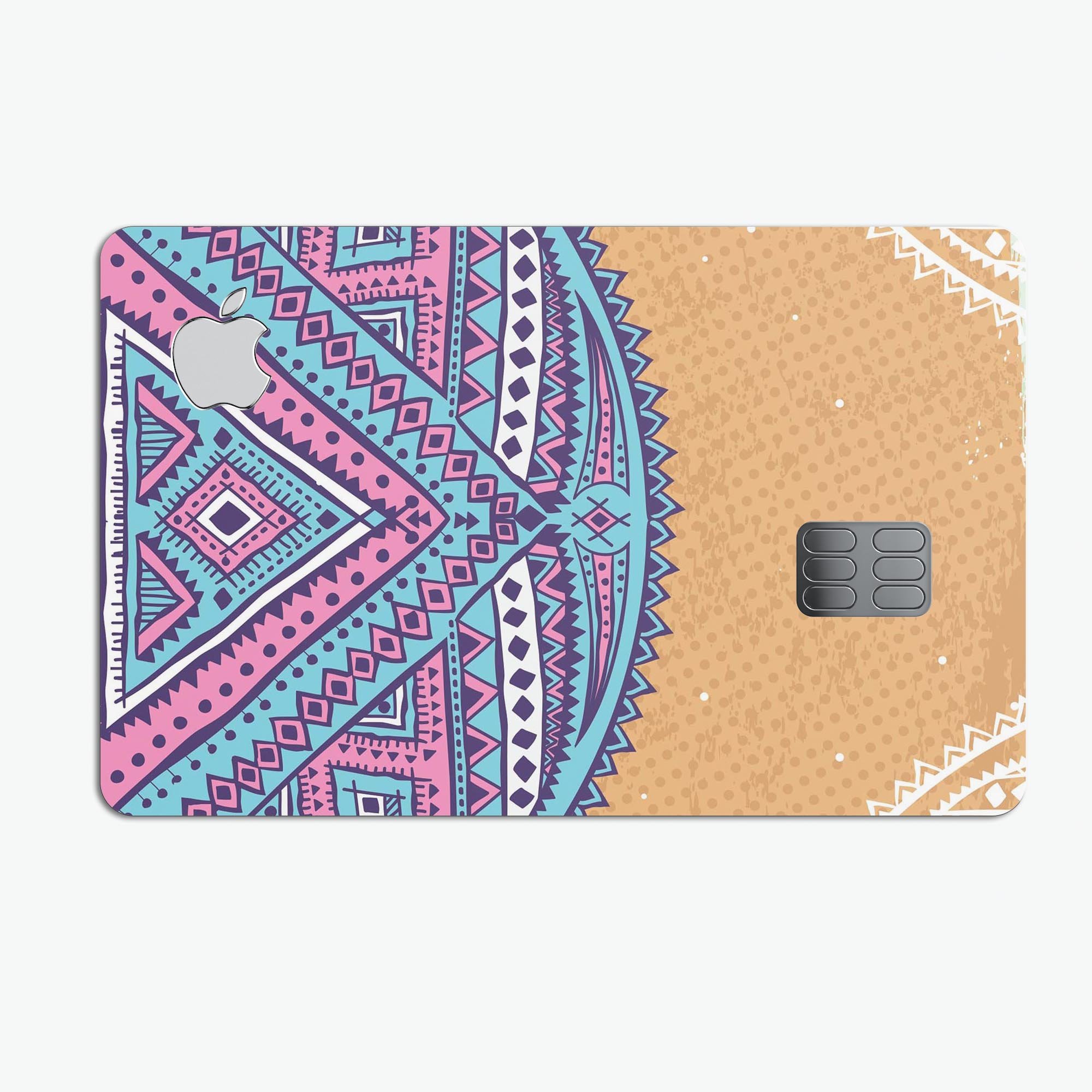 Ethnic Tribe Pattern V2 decal skin for Apple Card, showcasing vibrant colors and intricate tribal design.