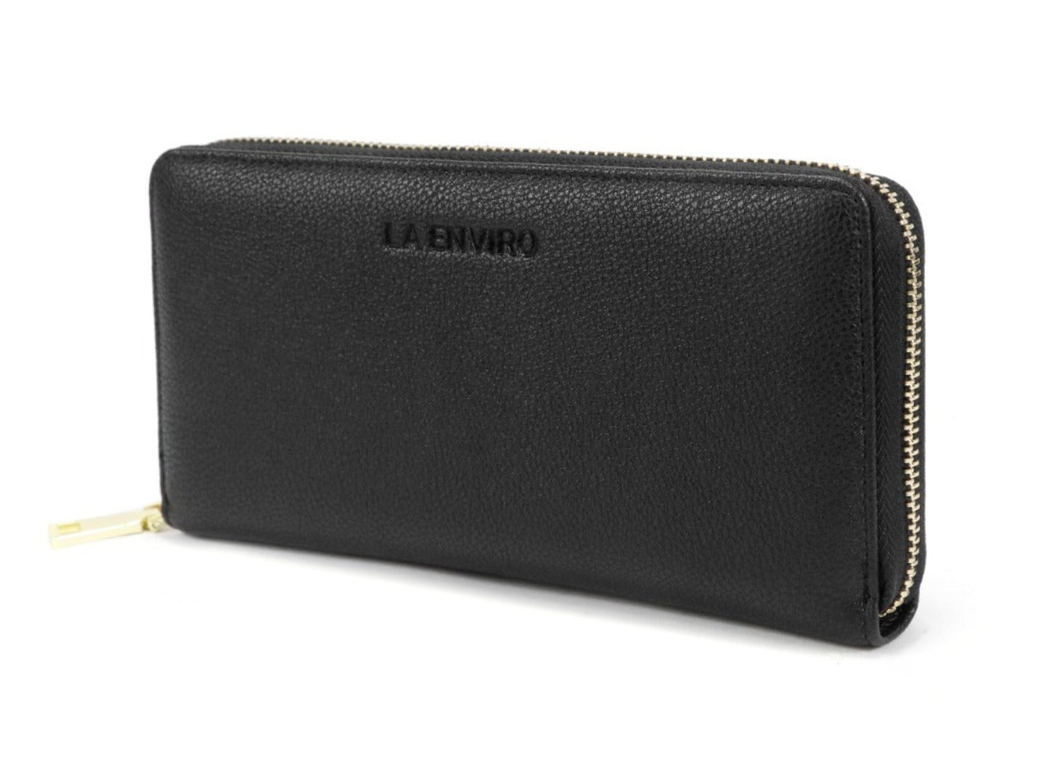 EVA Wallet in Black made from premium vegan leather with zip-around design, featuring card slots and RFID protection.