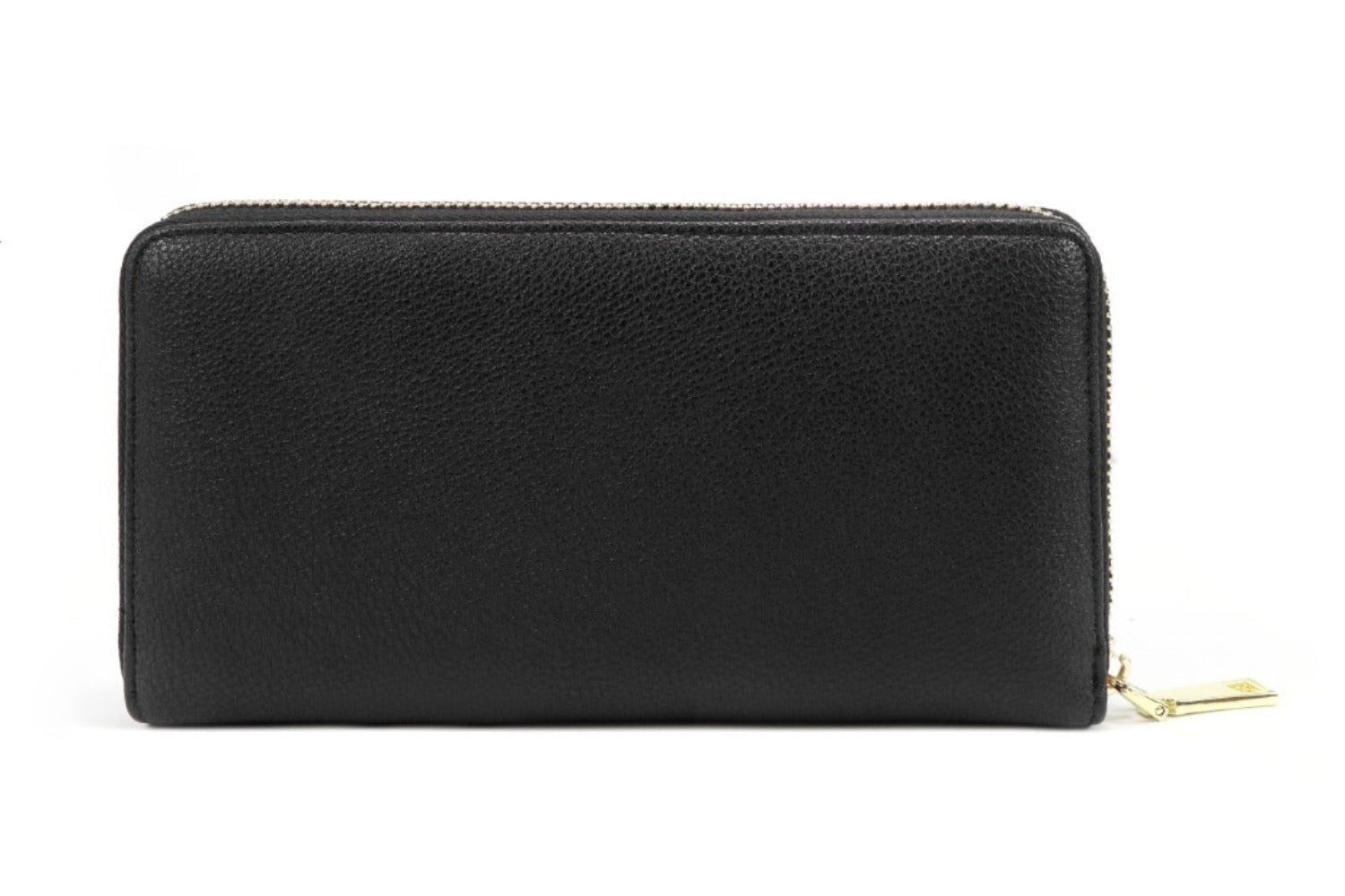 EVA Wallet in Black made from premium vegan leather with zip-around design, featuring card slots and RFID protection.