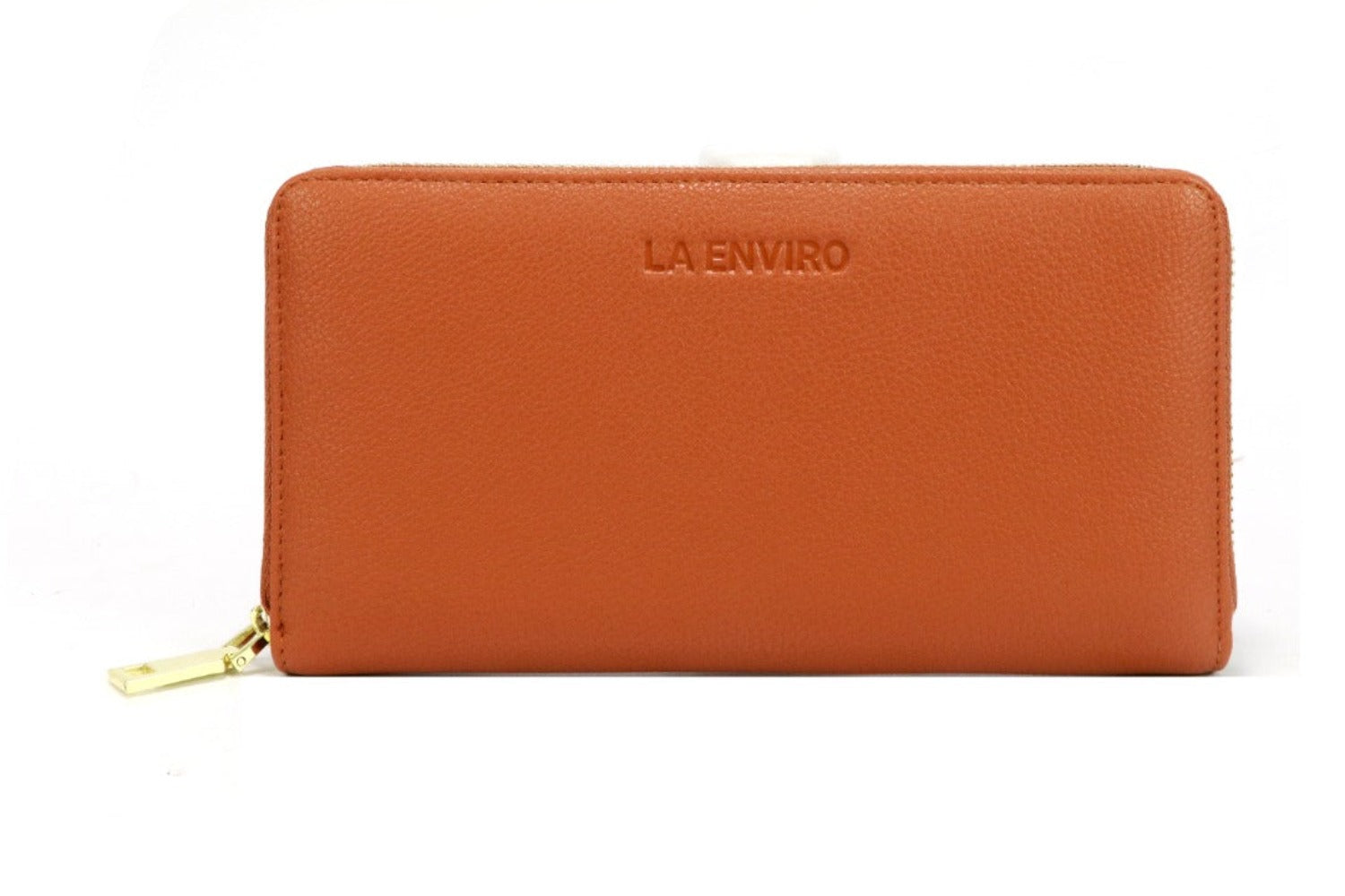 EVA Wallet in Tan made from premium vegan leather with zip-around design, featuring card slots and coin pocket.