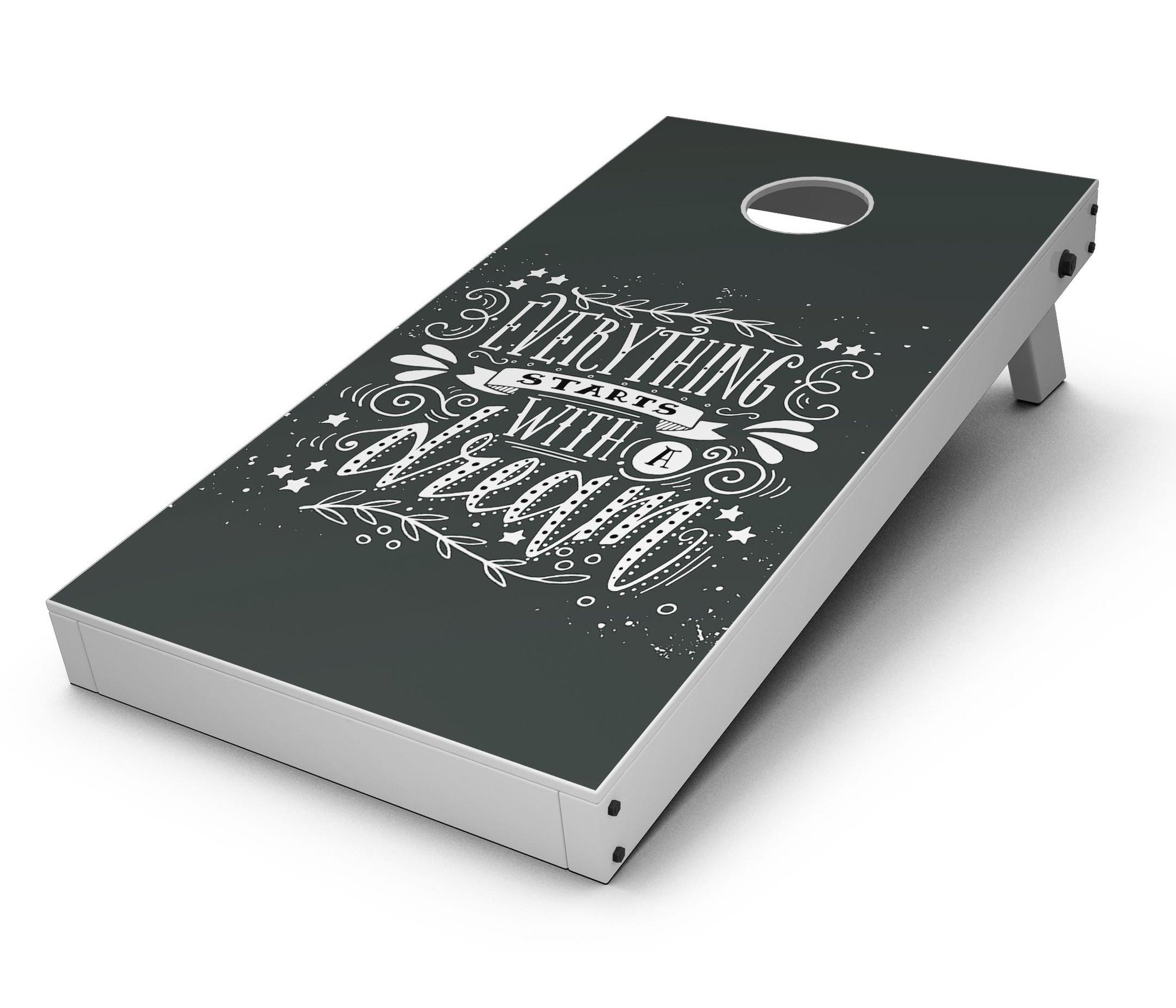 Everything Starts with a Dream CornHole Board Skin Decal Kit featuring vibrant designs for custom Cornhole boards.