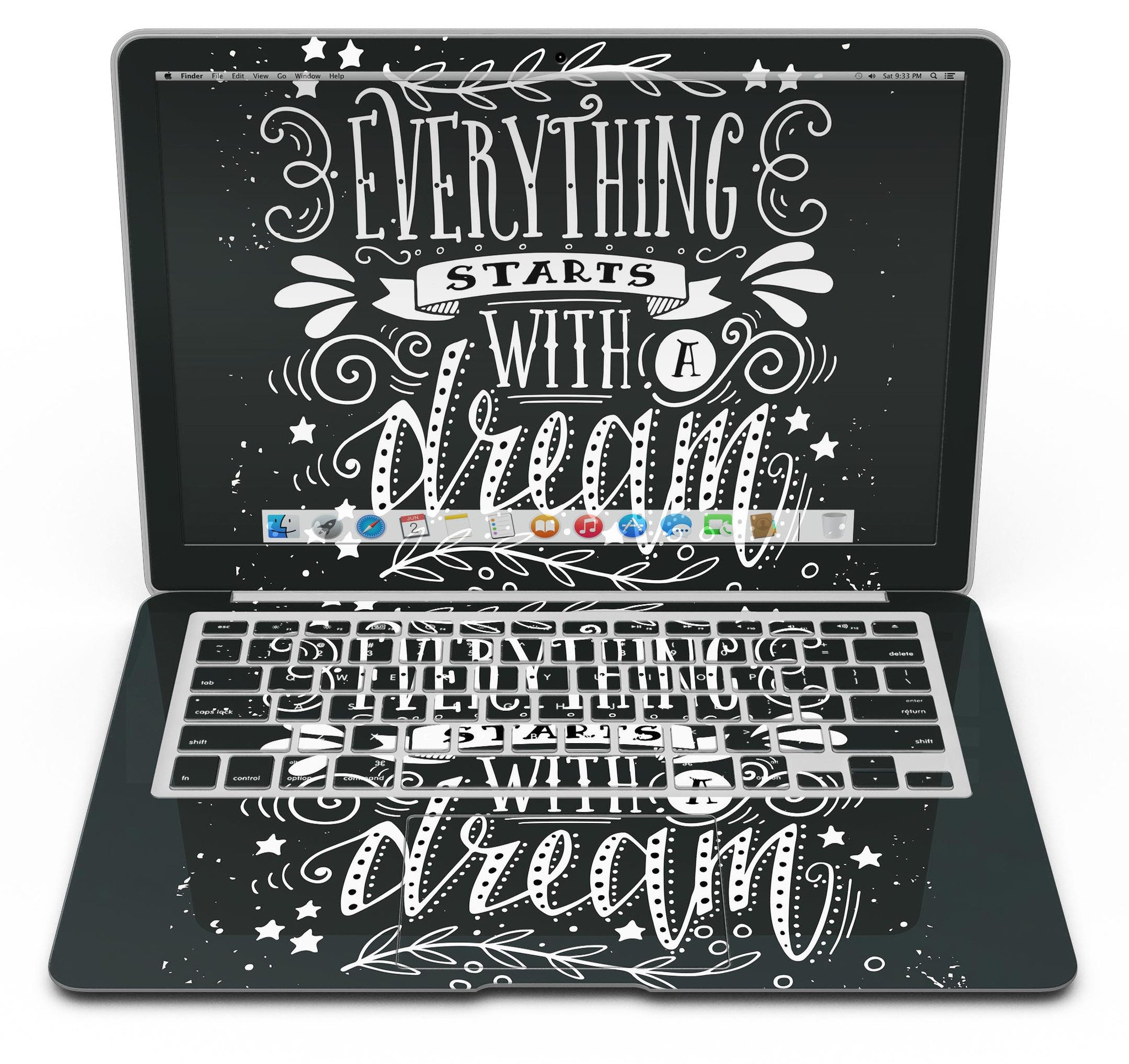 Everything Starts with a Dream MacBook Air Skin Kit showcasing glossy and matte finishes on a sleek MacBook Air.