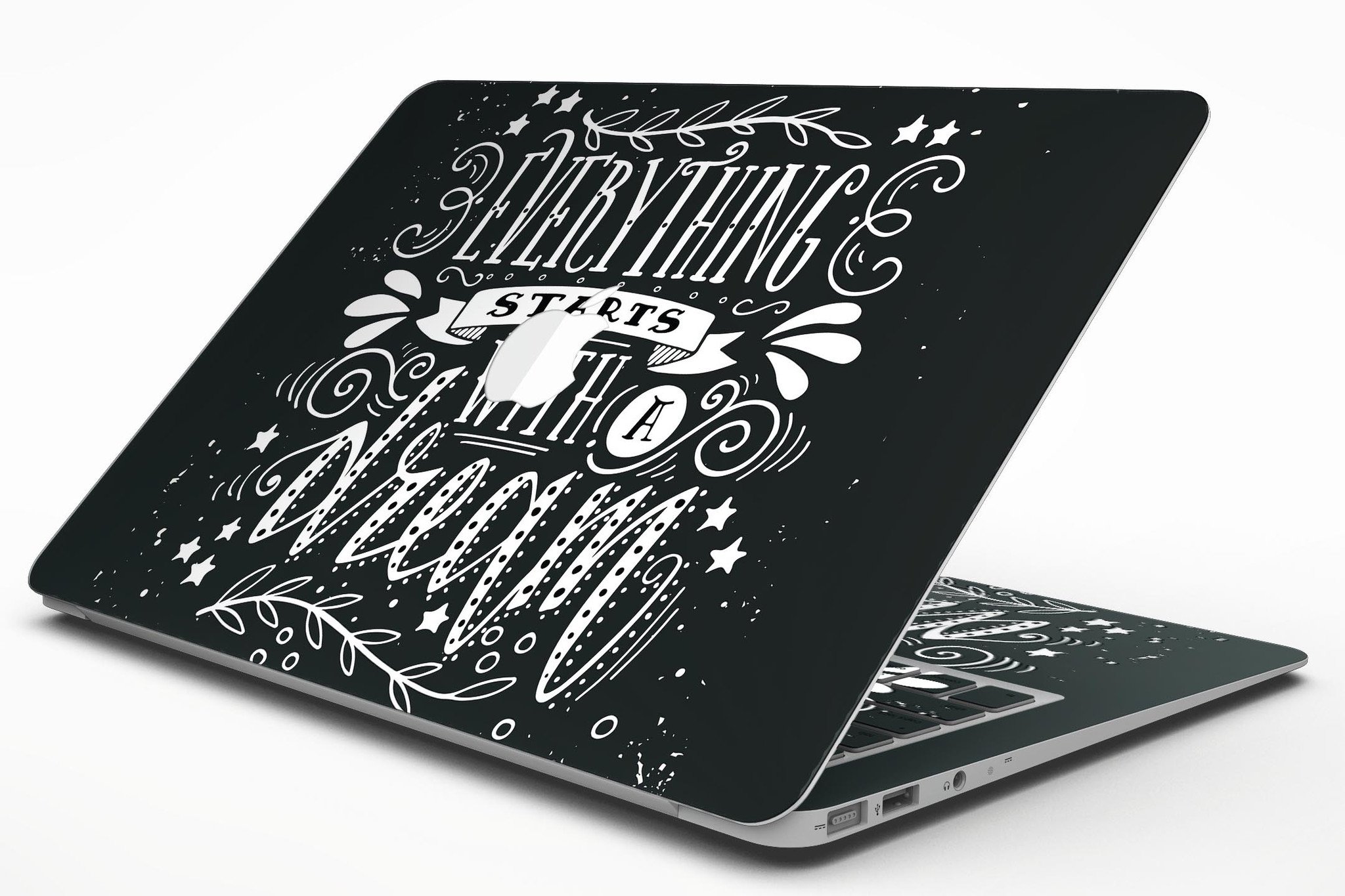 Everything Starts with a Dream MacBook Air Skin Kit showcasing glossy and matte finishes on a sleek MacBook Air.