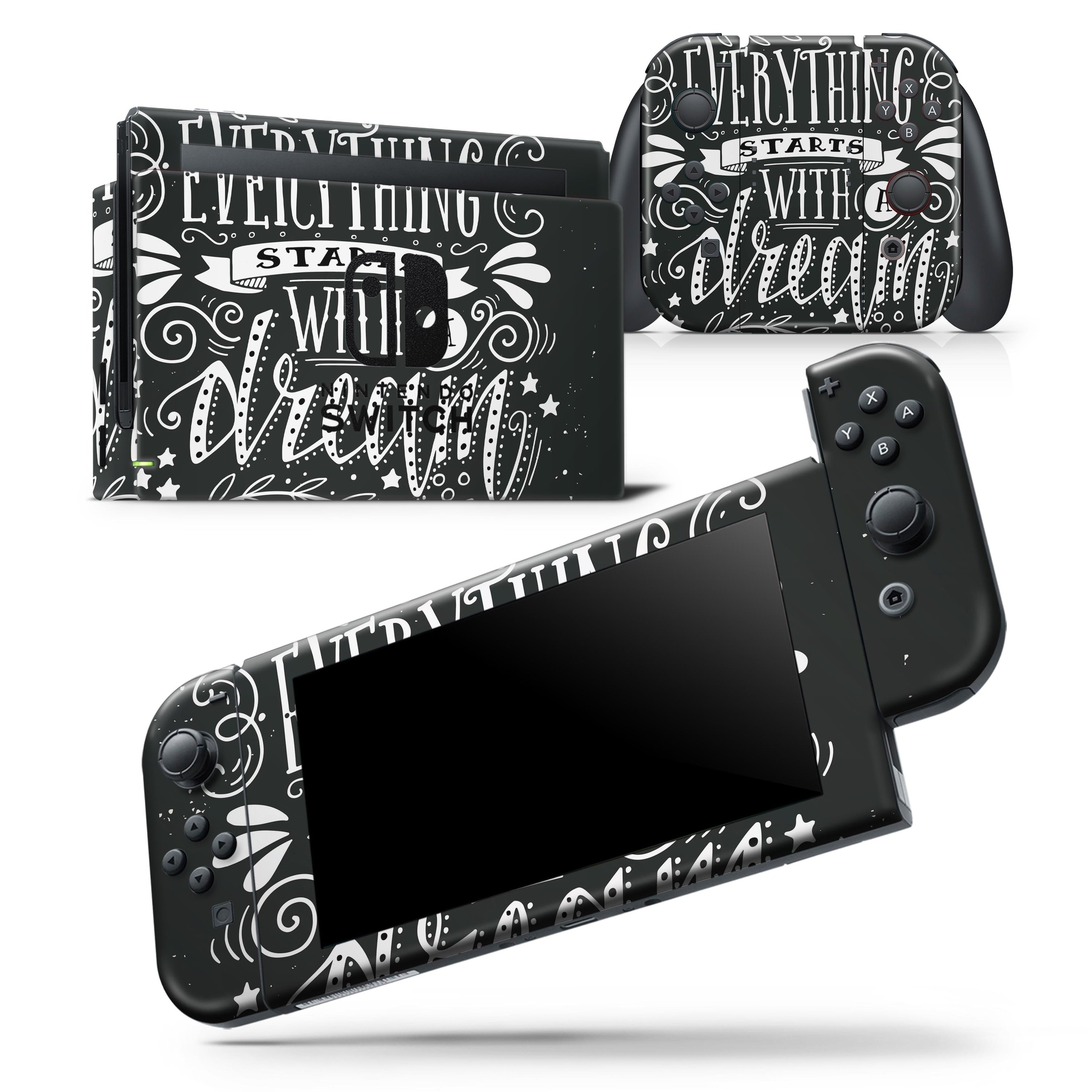 Everything Starts with a Dream skin wrap decal for Nintendo Switch, showcasing vibrant design and premium vinyl material.