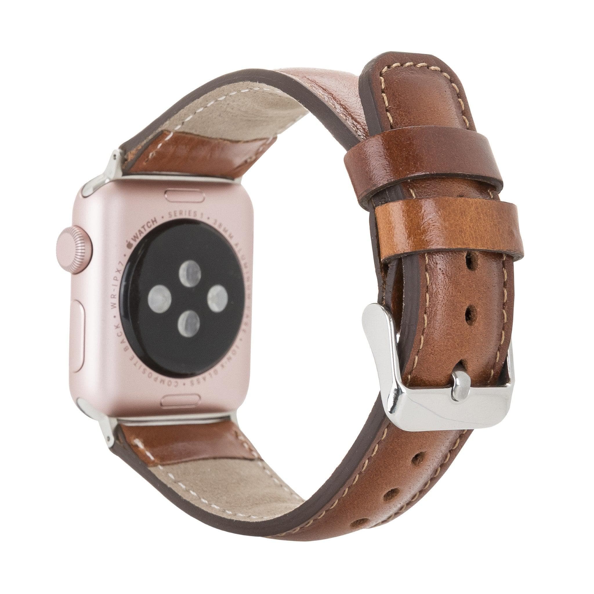 Exeter Classic Apple Watch Leather Strap in premium full-grain leather with stainless steel buckle, showcasing its elegant design.