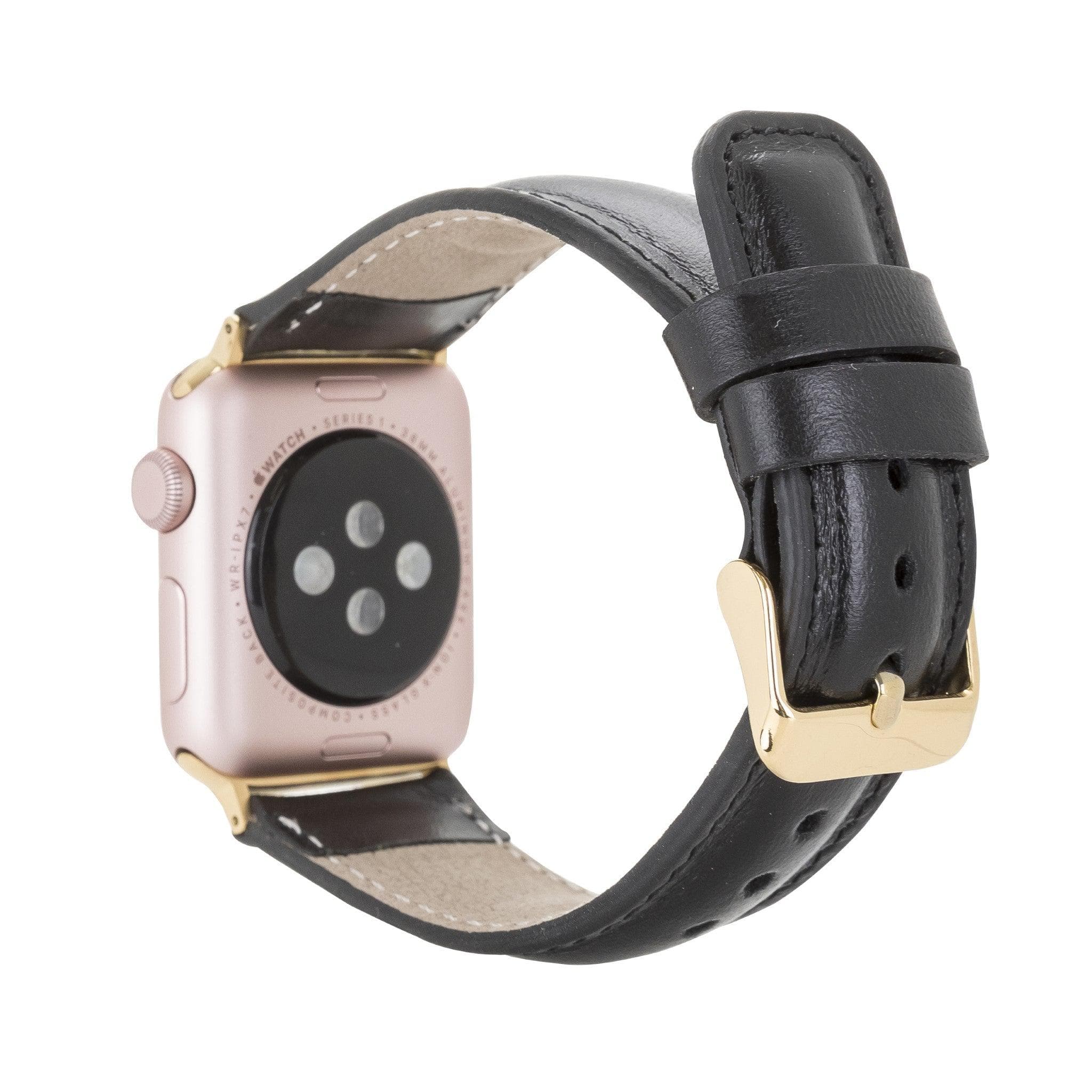 Exeter Classic Apple Watch Leather Strap in premium full-grain leather with stainless steel buckle, showcasing its elegant design.