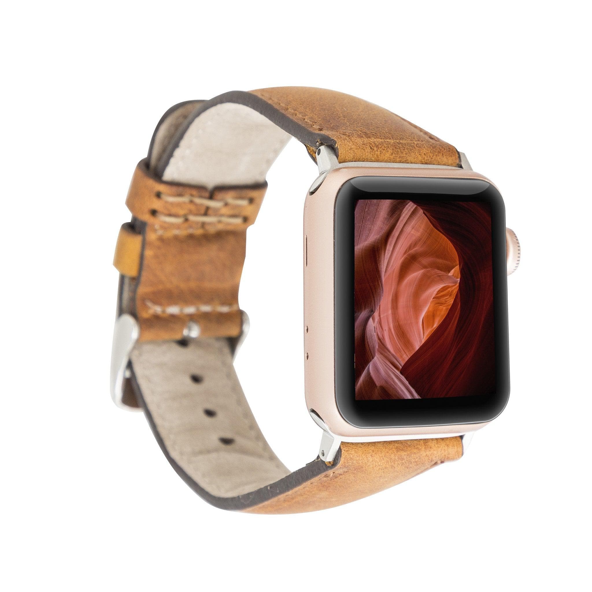 Exeter Classic Apple Watch Leather Strap in premium full-grain leather with stainless steel buckle, showcasing its elegant design.