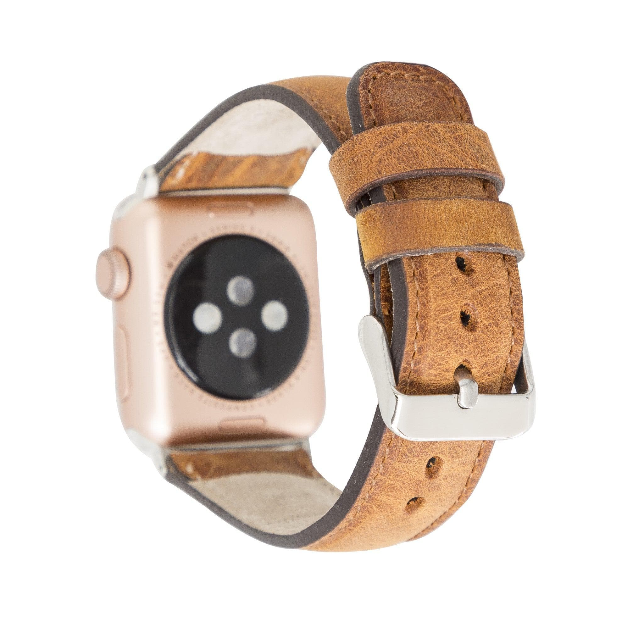 Exeter Classic Apple Watch Leather Strap in premium full-grain leather with stainless steel buckle, showcasing its elegant design.