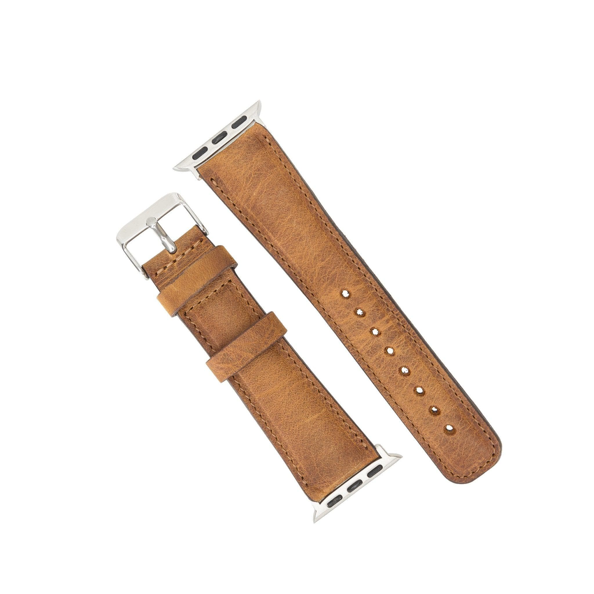 Exeter Classic Apple Watch Leather Strap in premium full-grain leather with stainless steel buckle, showcasing its elegant design.