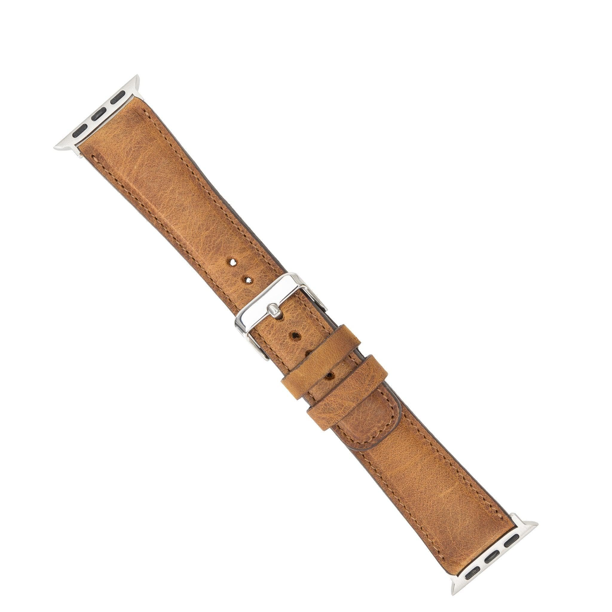 Exeter Classic Apple Watch Leather Strap in premium full-grain leather with stainless steel buckle, showcasing its elegant design.