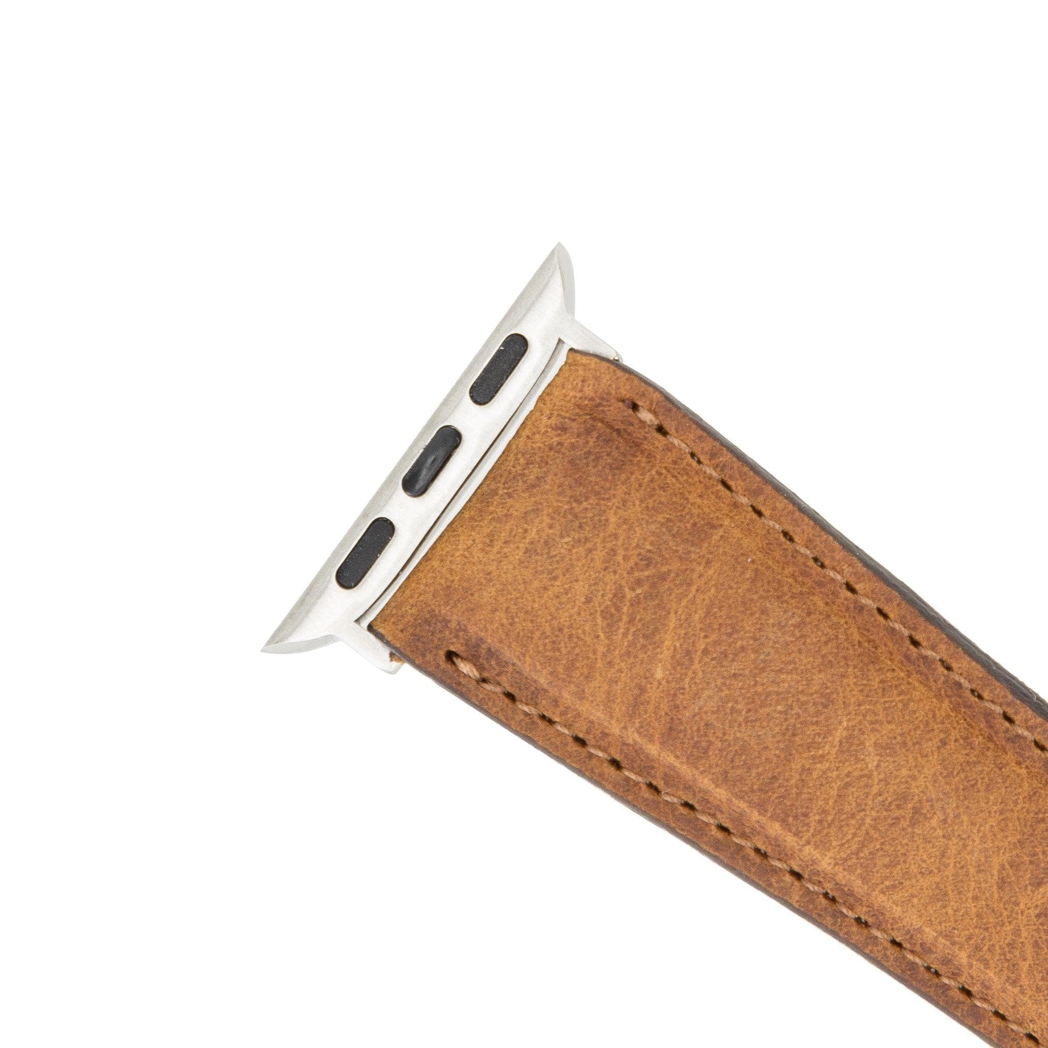 Exeter Classic Apple Watch Leather Strap in premium full-grain leather with stainless steel buckle, showcasing its elegant design.