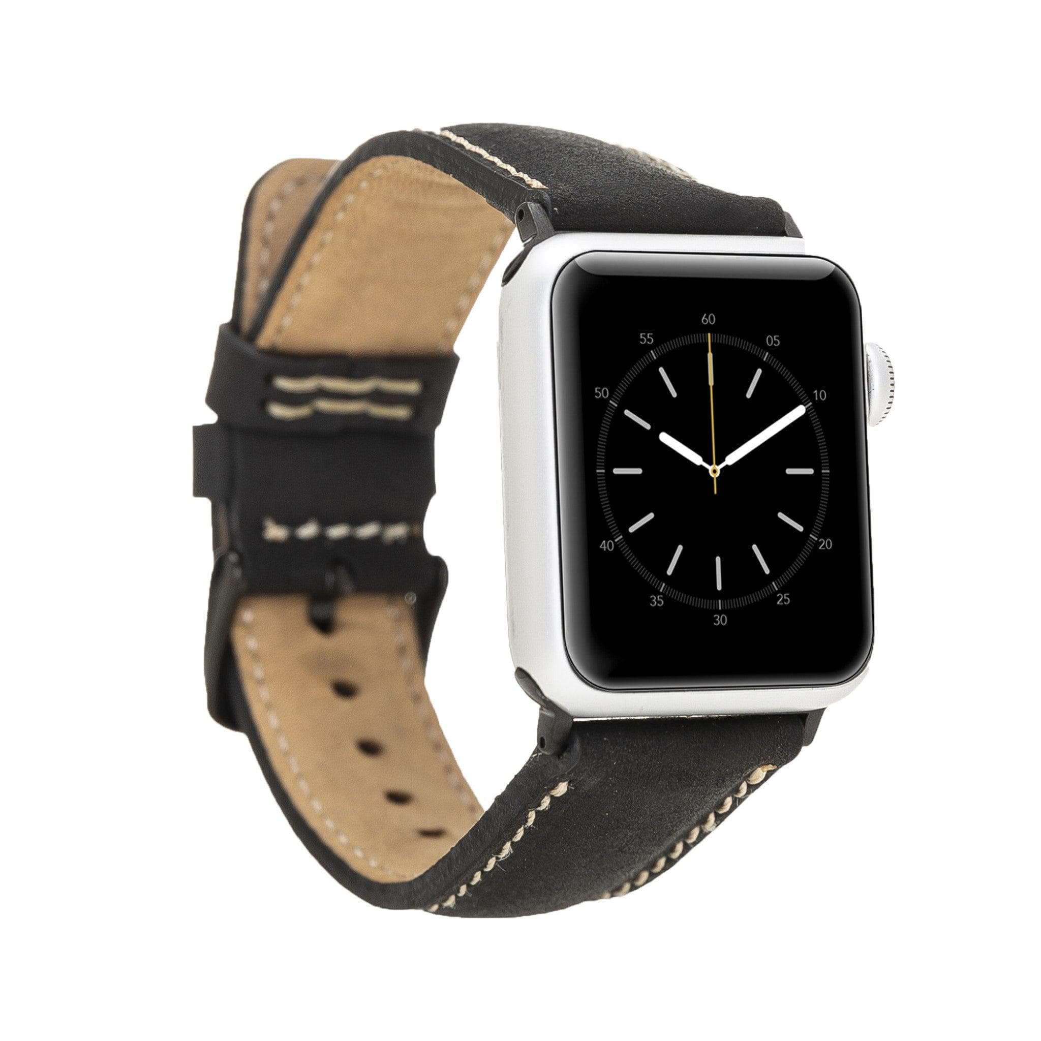 Exeter Classic Apple Watch Leather Strap in premium full-grain leather with stainless steel buckle, showcasing its elegant design.