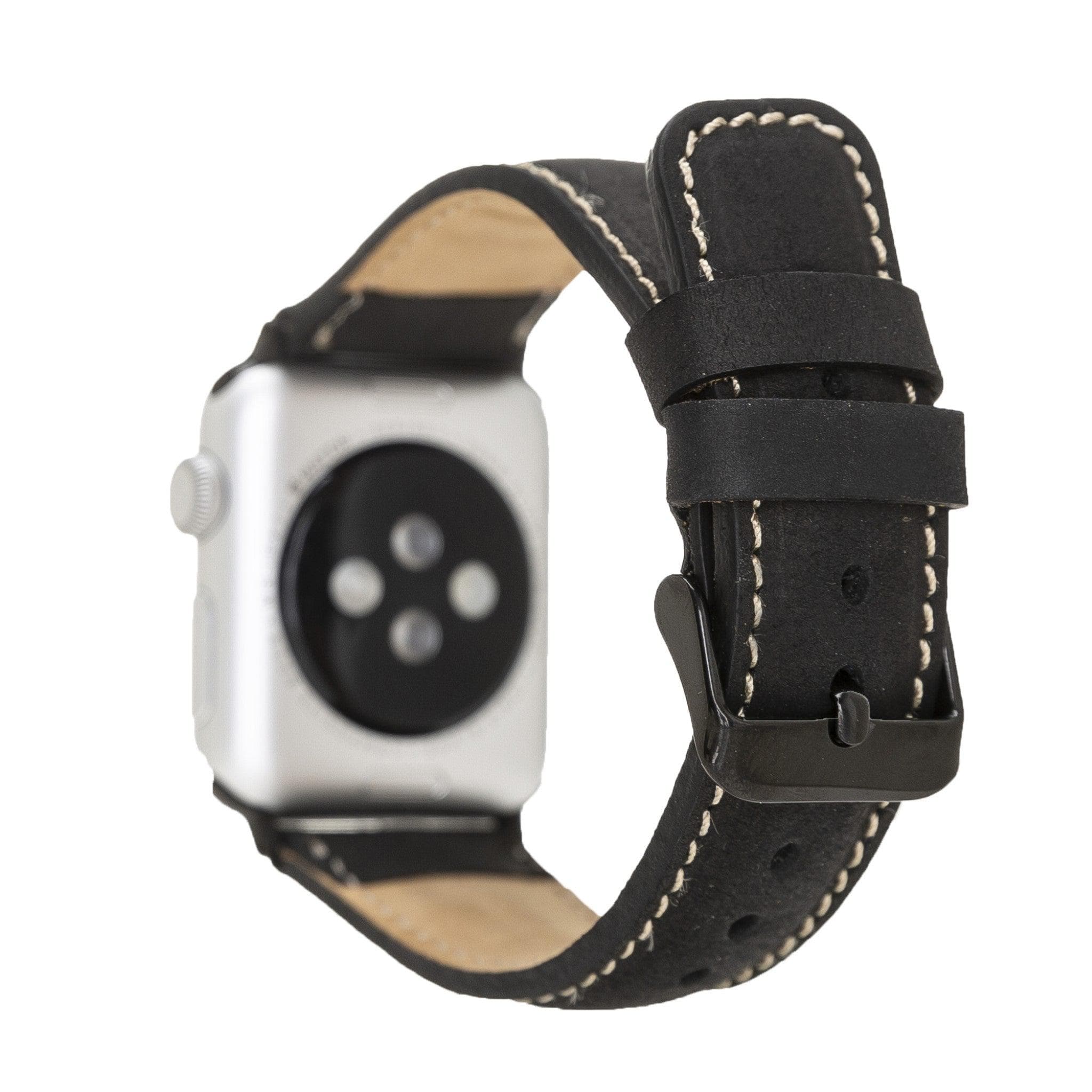 Exeter Classic Apple Watch Leather Strap in premium full-grain leather with stainless steel buckle, showcasing its elegant design.