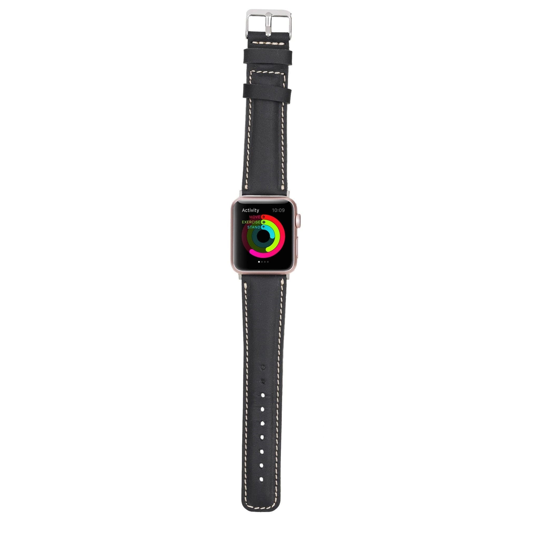 Exeter Classic Apple Watch Leather Strap in premium full-grain leather with stainless steel buckle, showcasing its elegant design.