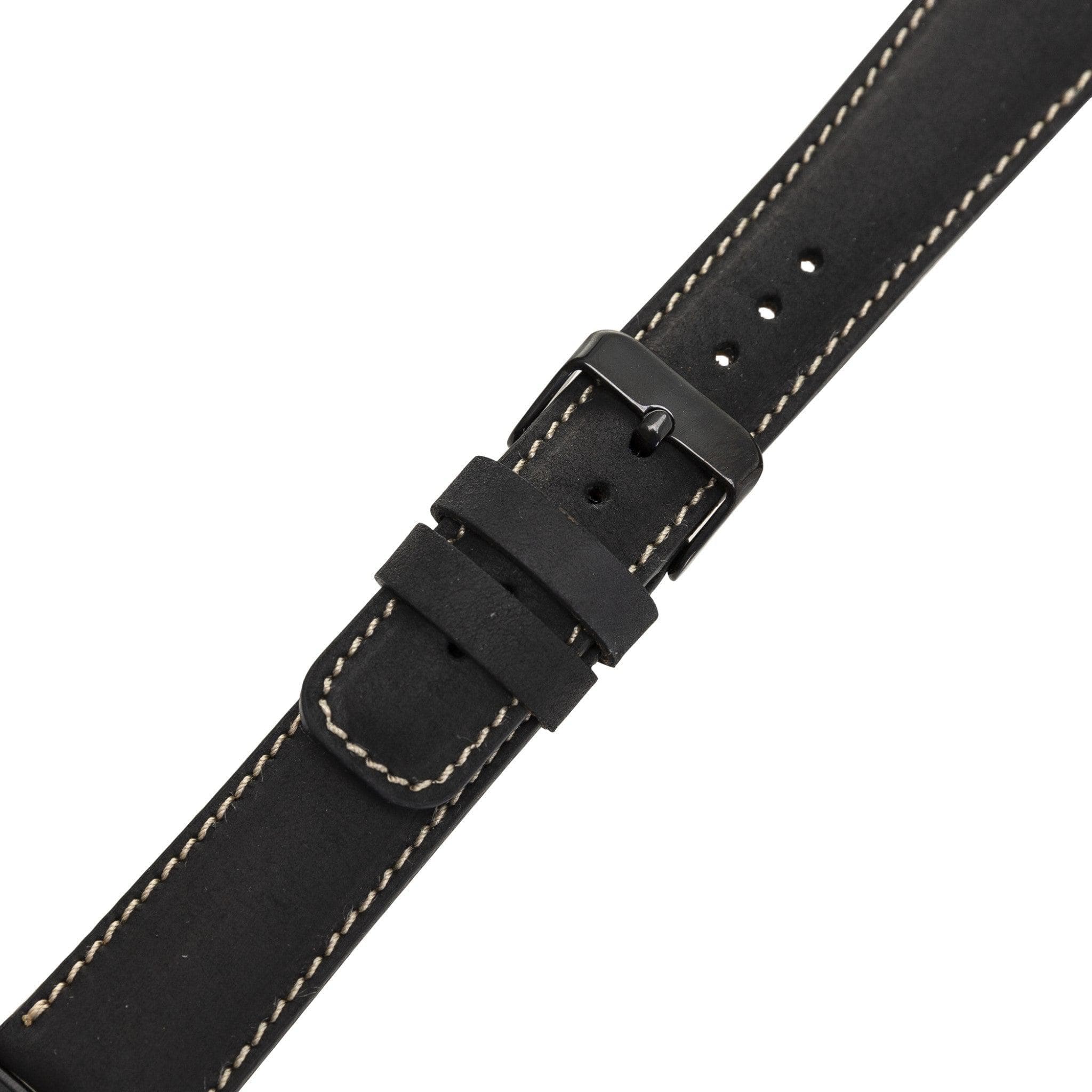 Exeter Classic Apple Watch Leather Strap in premium full-grain leather with stainless steel buckle, showcasing its elegant design.