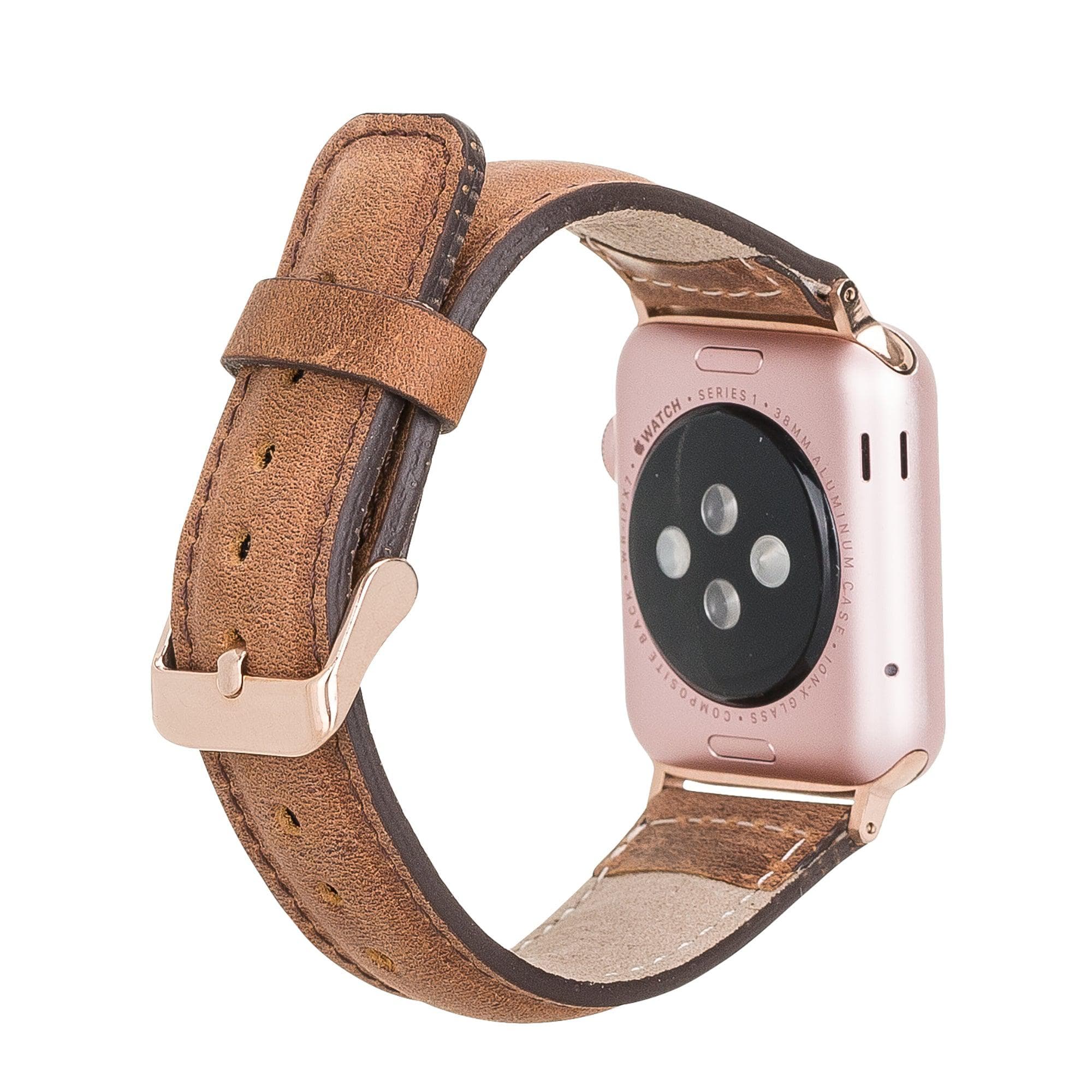 Exeter Classic Apple Watch Leather Strap in premium full-grain leather with stainless steel buckle, showcasing its elegant design.