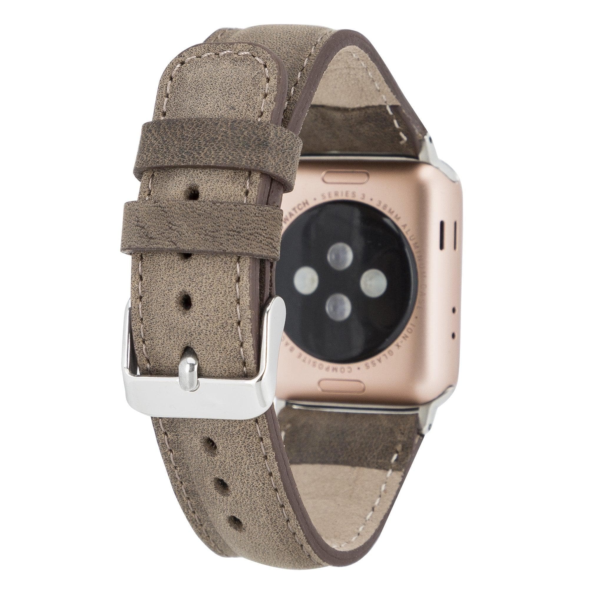 Exeter Classic Apple Watch Leather Strap in premium full-grain leather with stainless steel buckle, showcasing its elegant design.