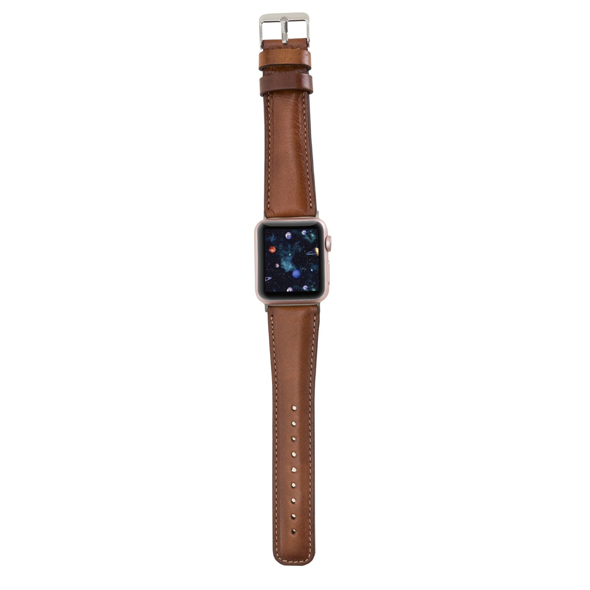 Exeter Classic Apple Watch Leather Strap in premium full-grain leather with stainless steel buckle, showcasing its elegant design.