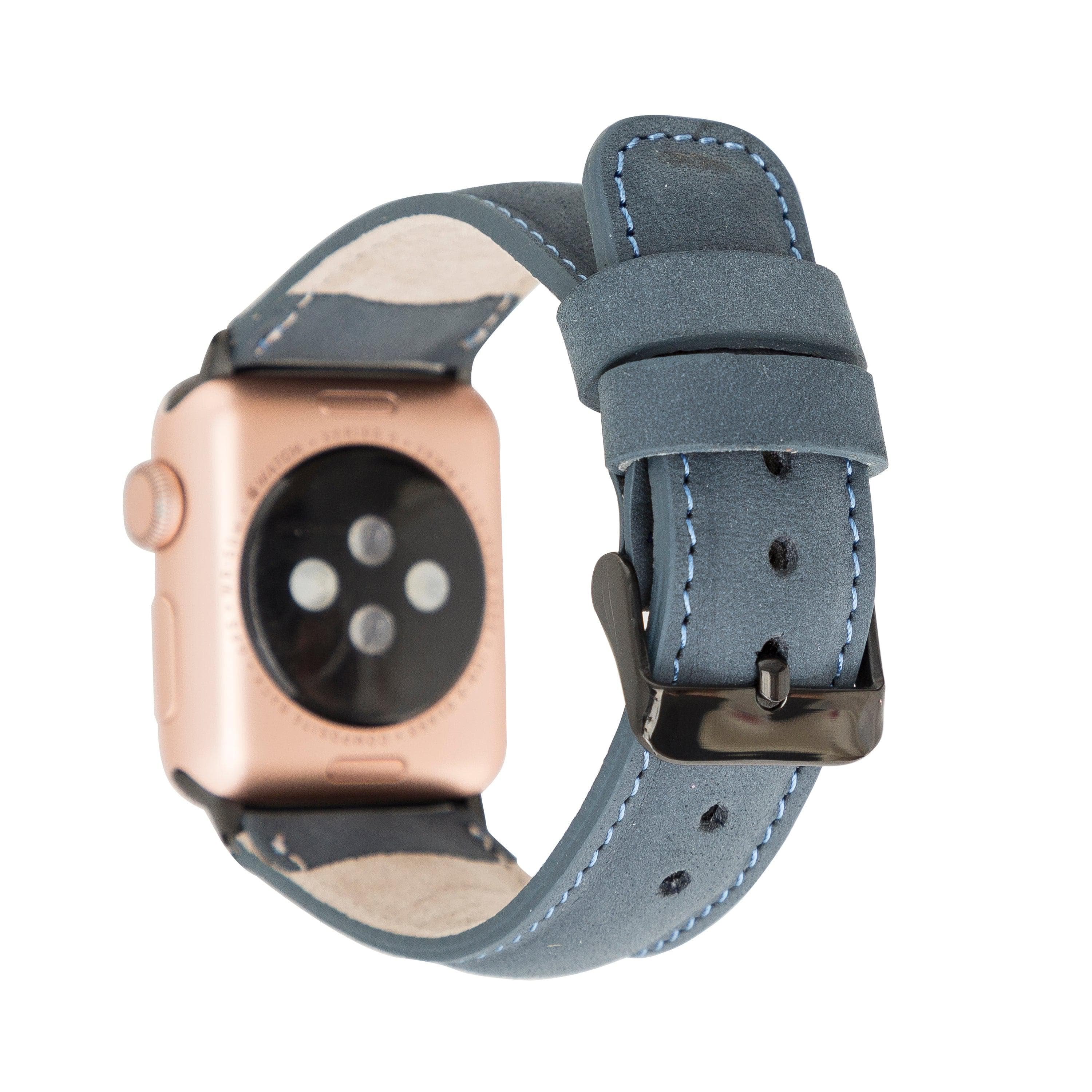 Exeter Classic Apple Watch Leather Strap in premium full-grain leather with stainless steel buckle, showcasing its elegant design.