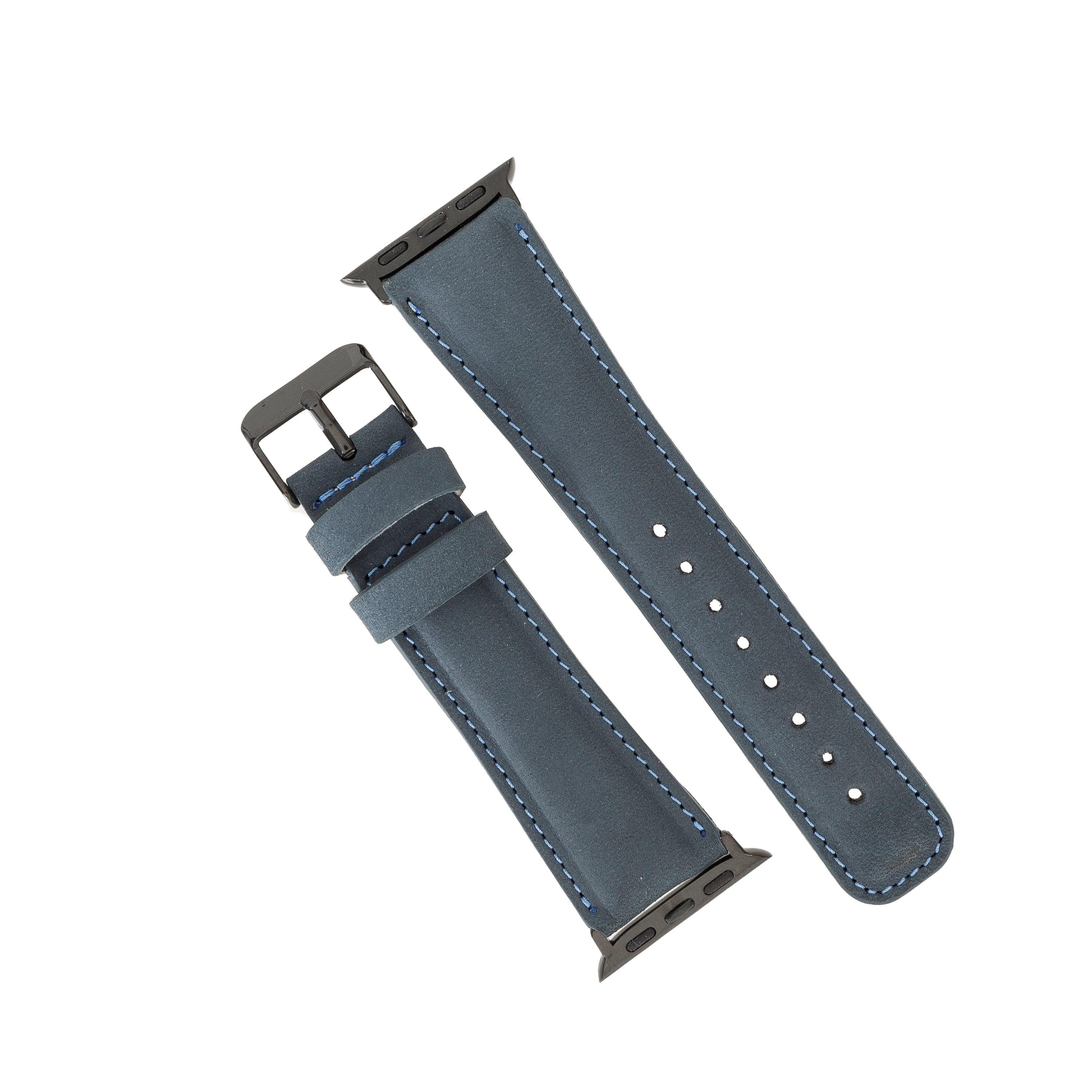 Exeter Classic Apple Watch Leather Strap in premium full-grain leather with stainless steel buckle, showcasing its elegant design.