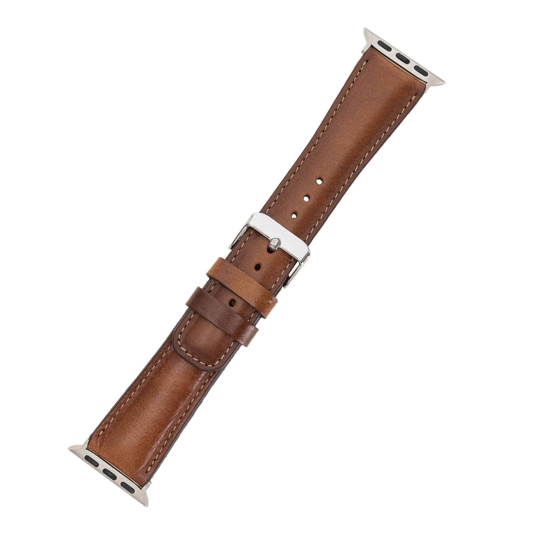 Exeter Classic Apple Watch Leather Strap in premium full-grain leather with stainless steel buckle, showcasing its elegant design.