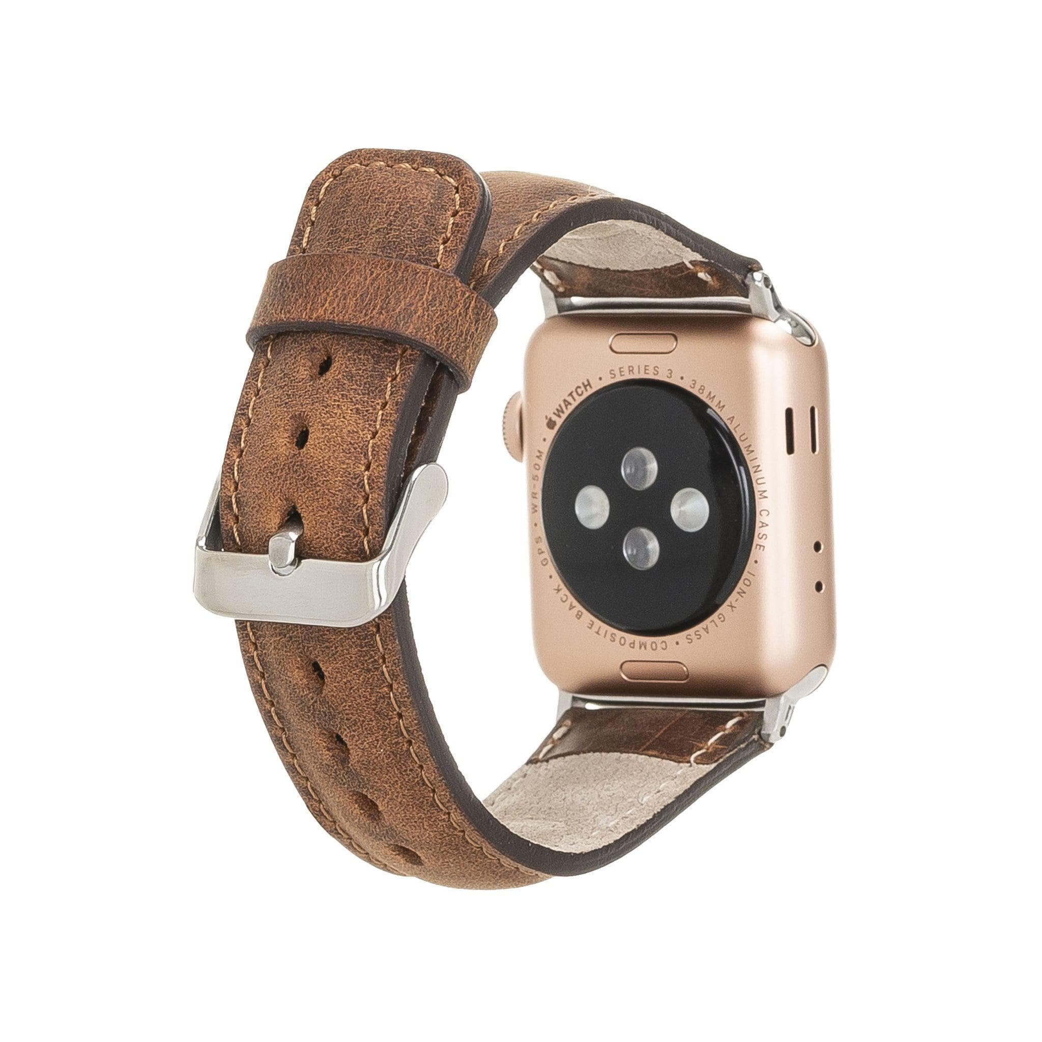 Exeter Classic Apple Watch Leather Strap in premium full-grain leather with stainless steel buckle, showcasing its elegant design.