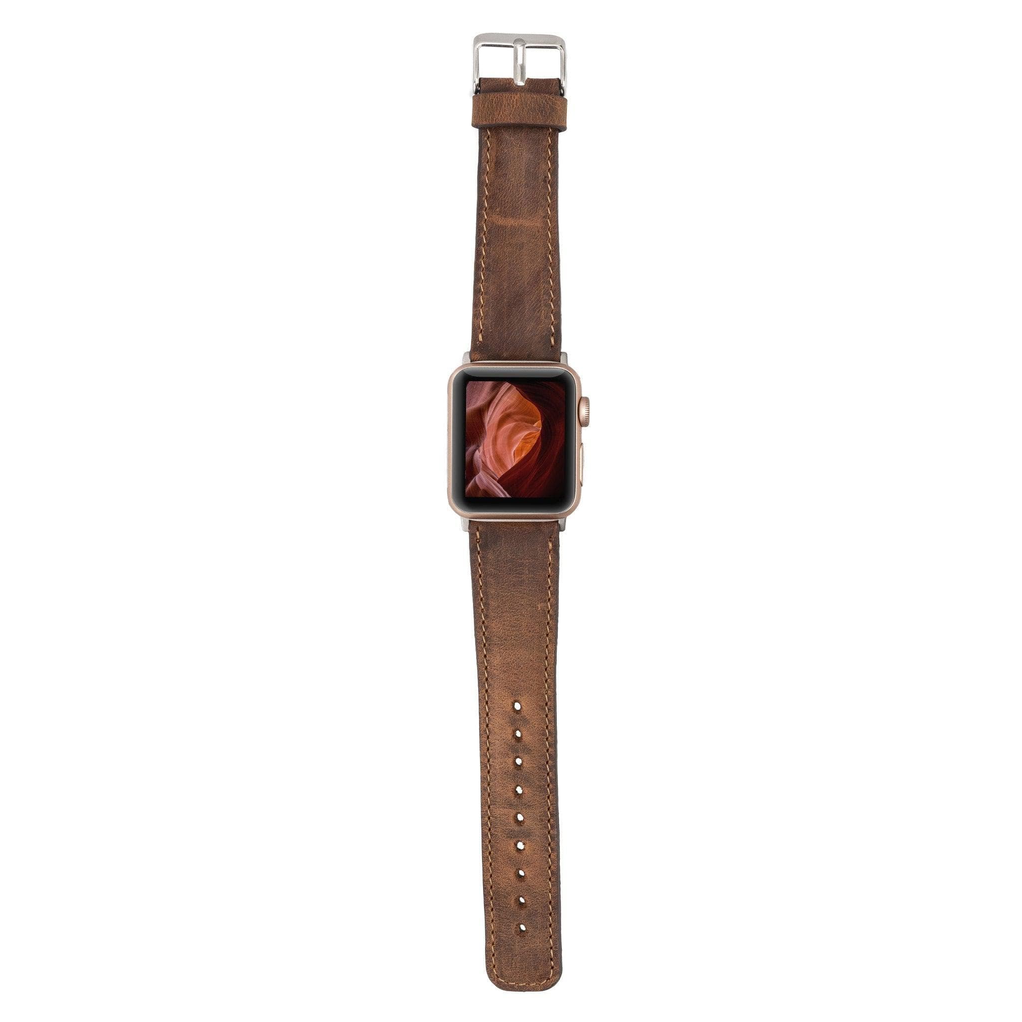 Exeter Classic Apple Watch Leather Strap in premium full-grain leather with stainless steel buckle, showcasing its elegant design.