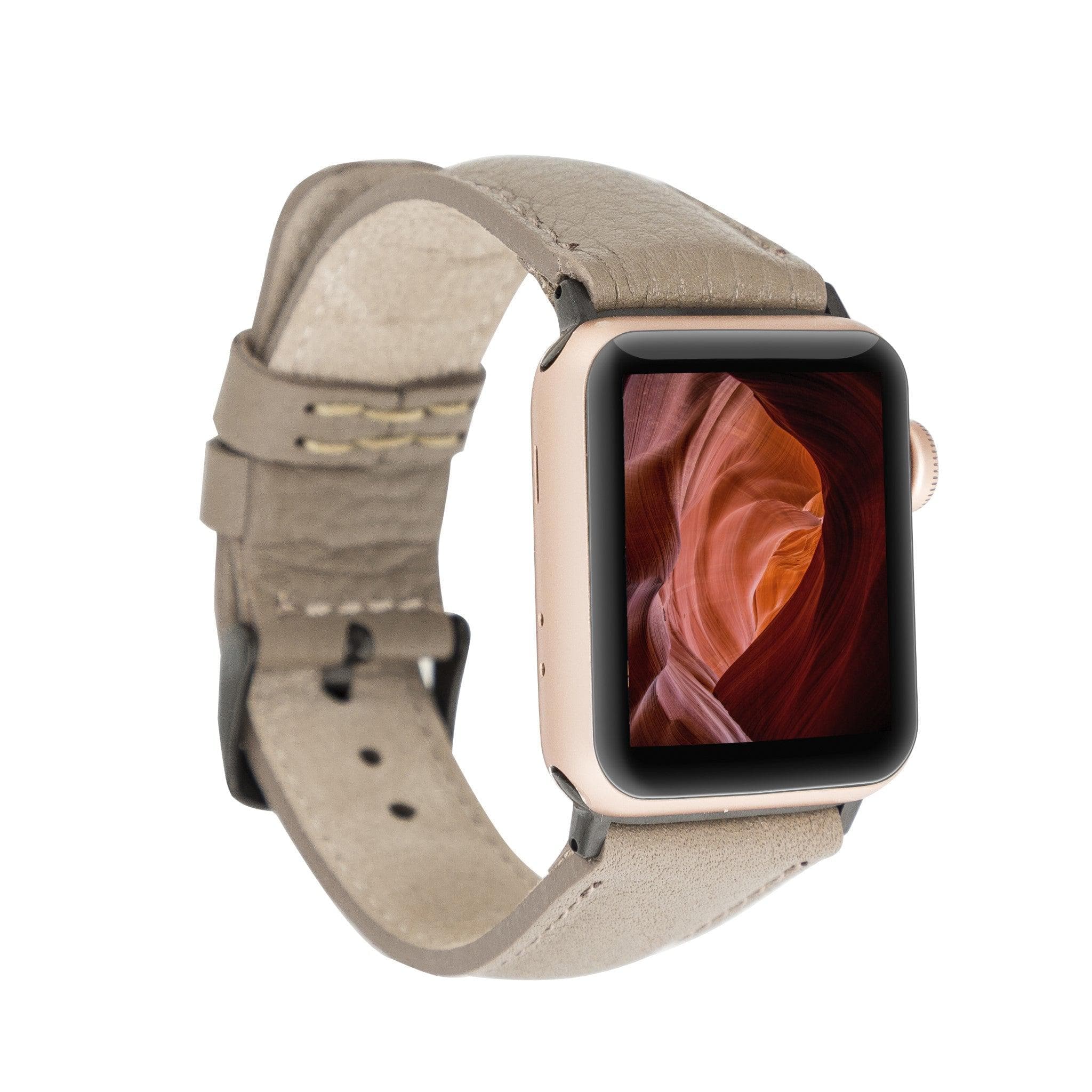 Exeter Classic Apple Watch Leather Strap in premium full-grain leather with stainless steel buckle, showcasing its elegant design.