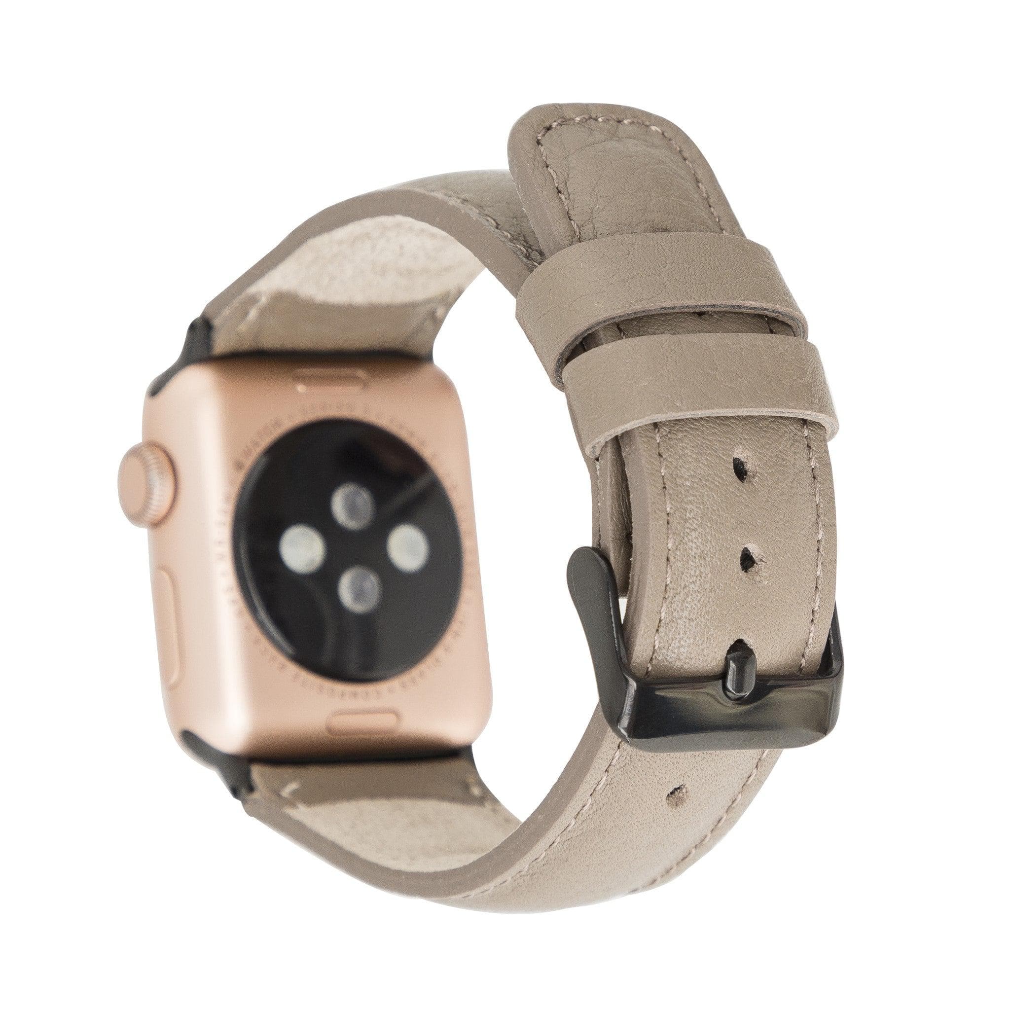 Exeter Classic Apple Watch Leather Strap in premium full-grain leather with stainless steel buckle, showcasing its elegant design.