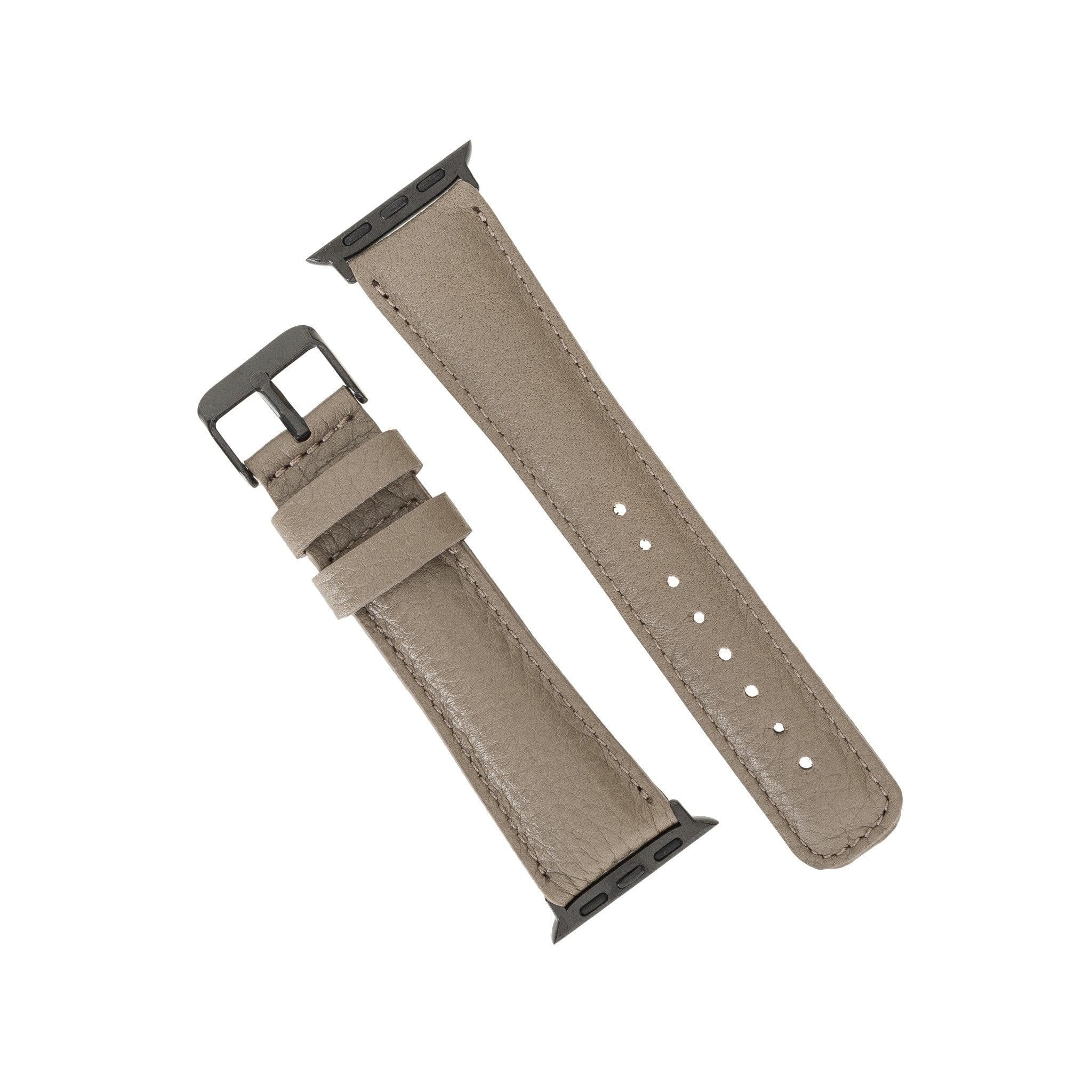 Exeter Classic Apple Watch Leather Strap in premium full-grain leather with stainless steel buckle, showcasing its elegant design.