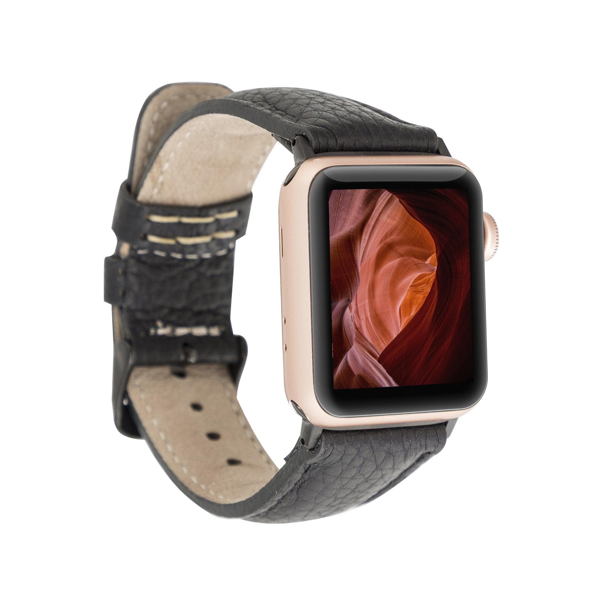 Exeter Classic Apple Watch Leather Strap in premium full-grain leather with stainless steel buckle, showcasing its elegant design.