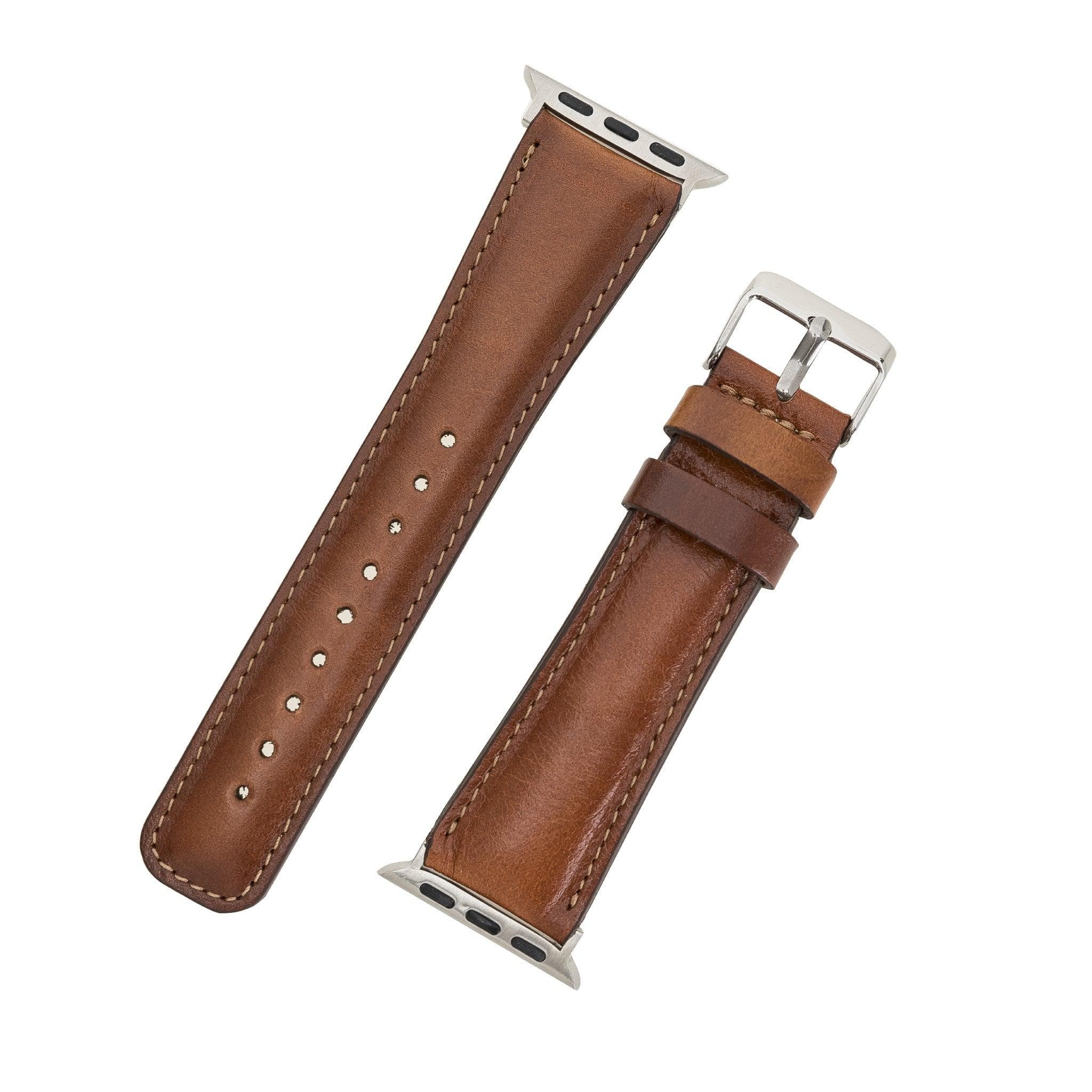 Exeter Classic Apple Watch Leather Strap in premium full-grain leather with stainless steel buckle, showcasing its elegant design.