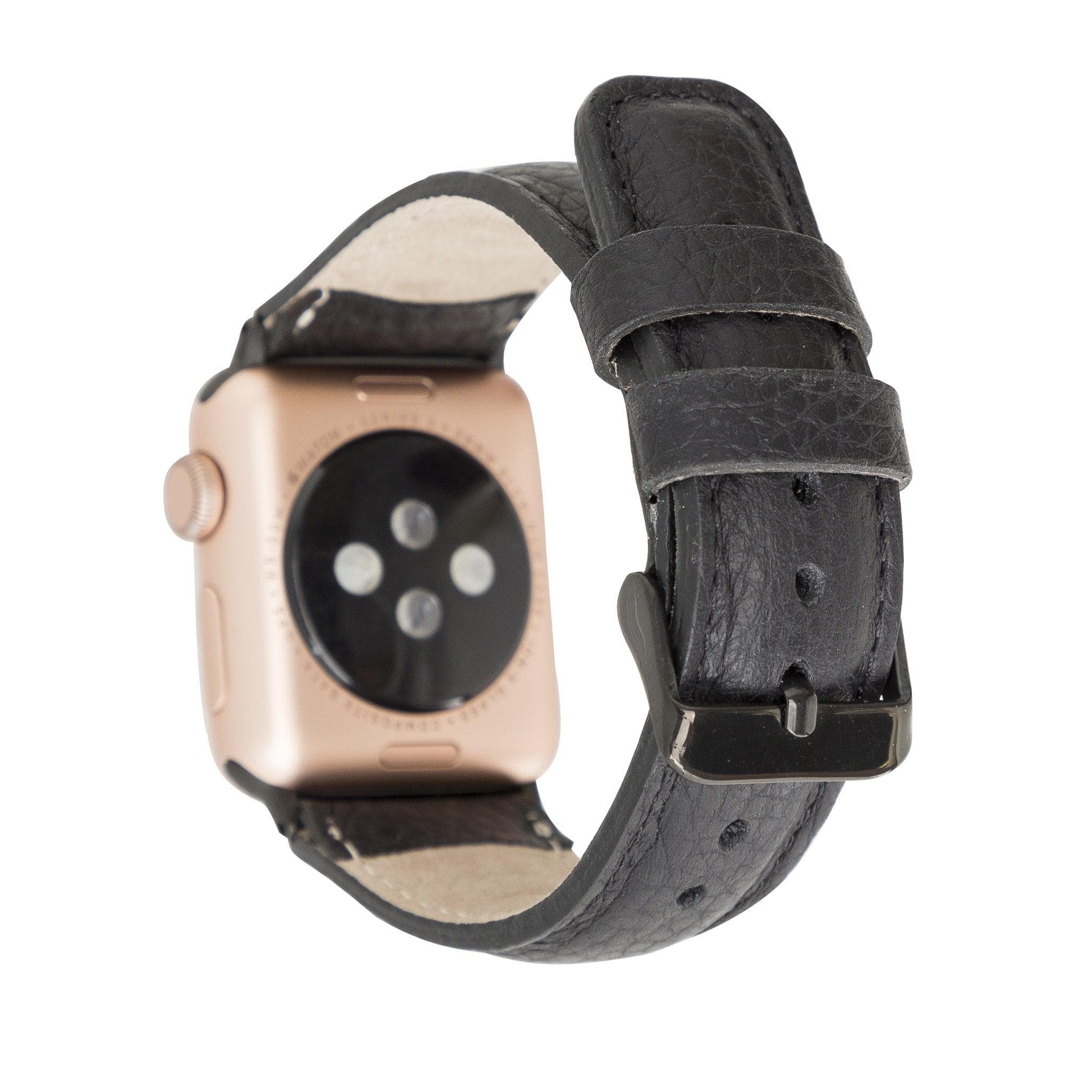 Exeter Classic Apple Watch Leather Strap in premium full-grain leather with stainless steel buckle, showcasing its elegant design.