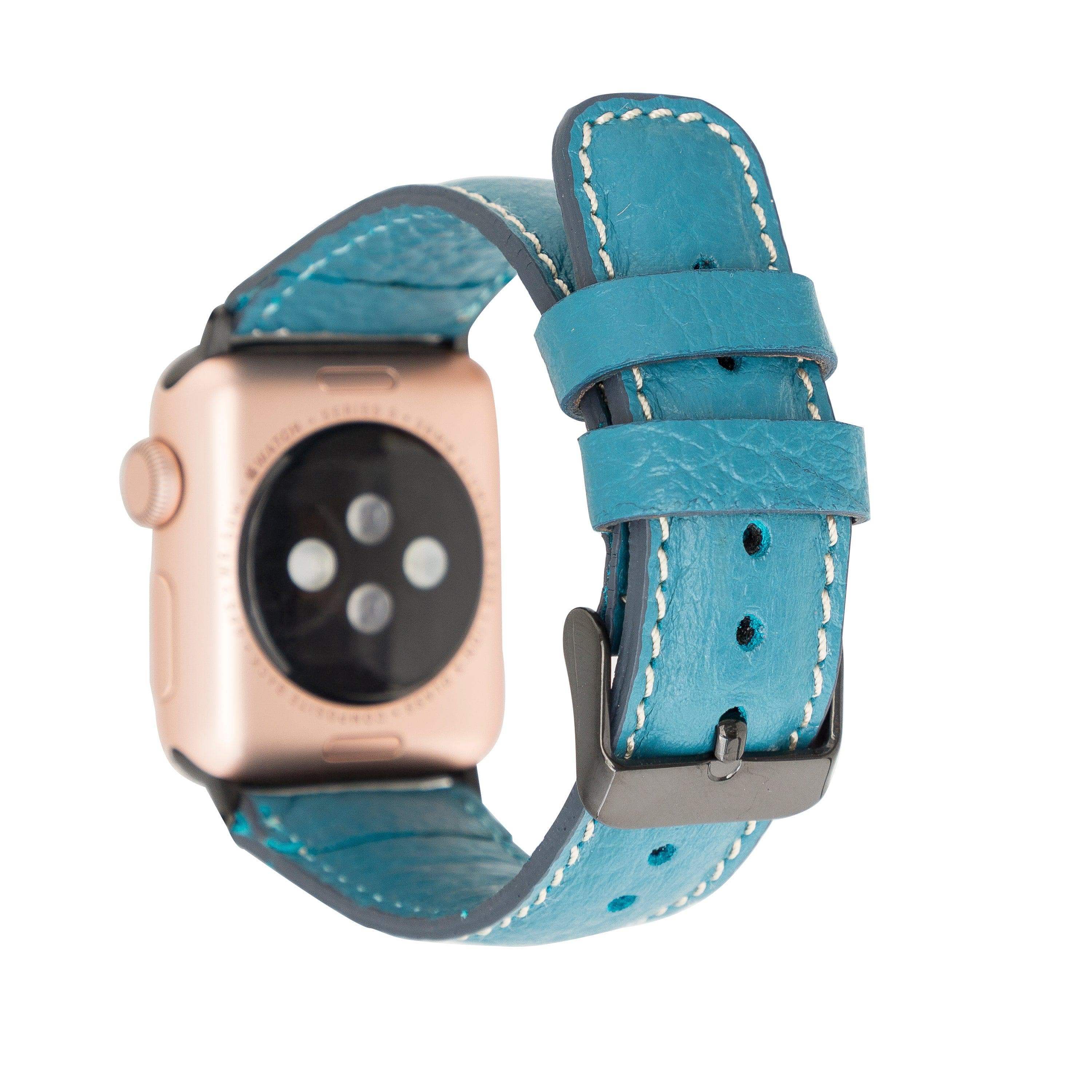 Exeter Classic Apple Watch Leather Strap in premium full-grain leather with stainless steel buckle, showcasing its elegant design.