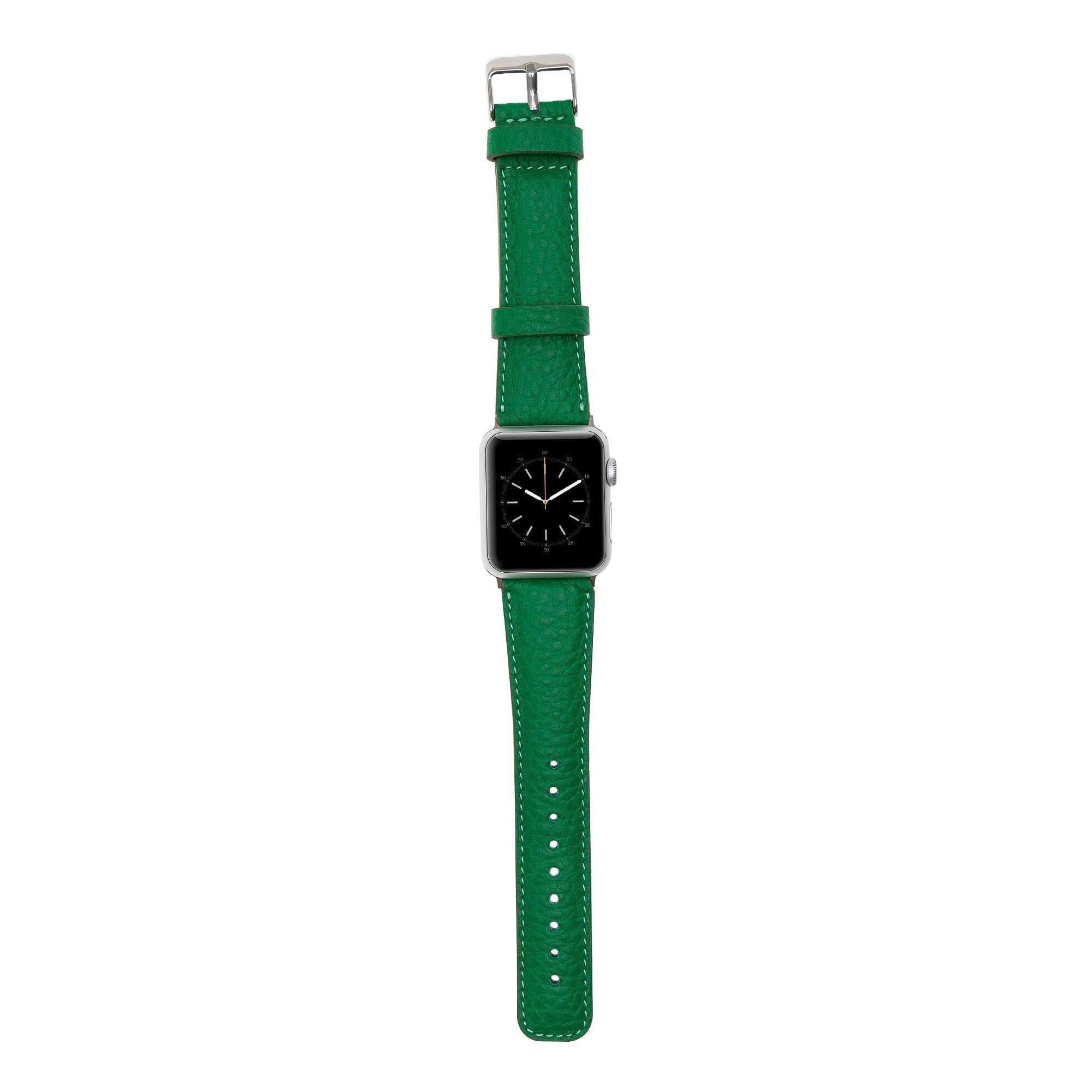 Exeter Classic Apple Watch Leather Strap in premium full-grain leather with stainless steel buckle, showcasing its elegant design.