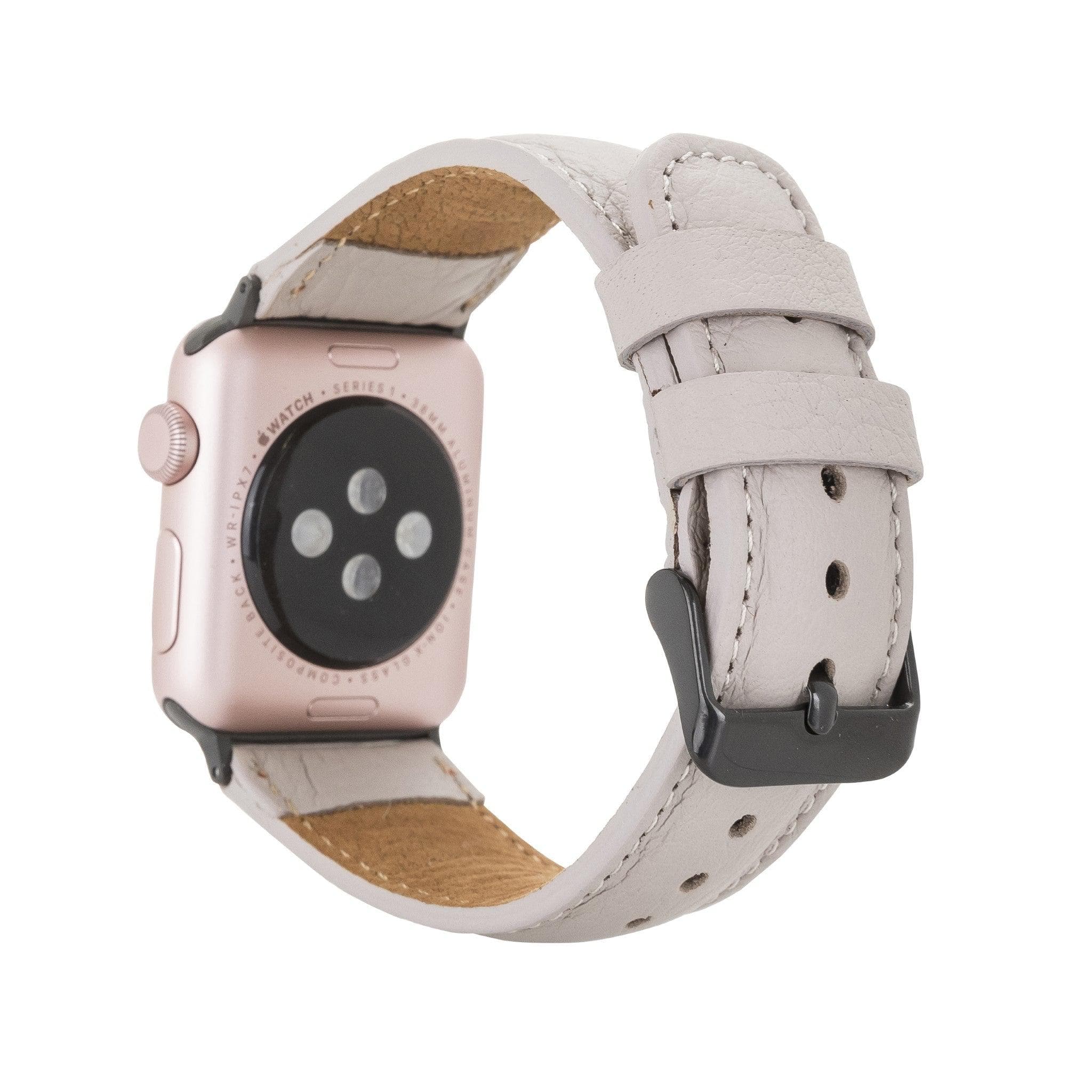 Exeter Classic Apple Watch Leather Strap in premium full-grain leather with stainless steel buckle, showcasing its elegant design.