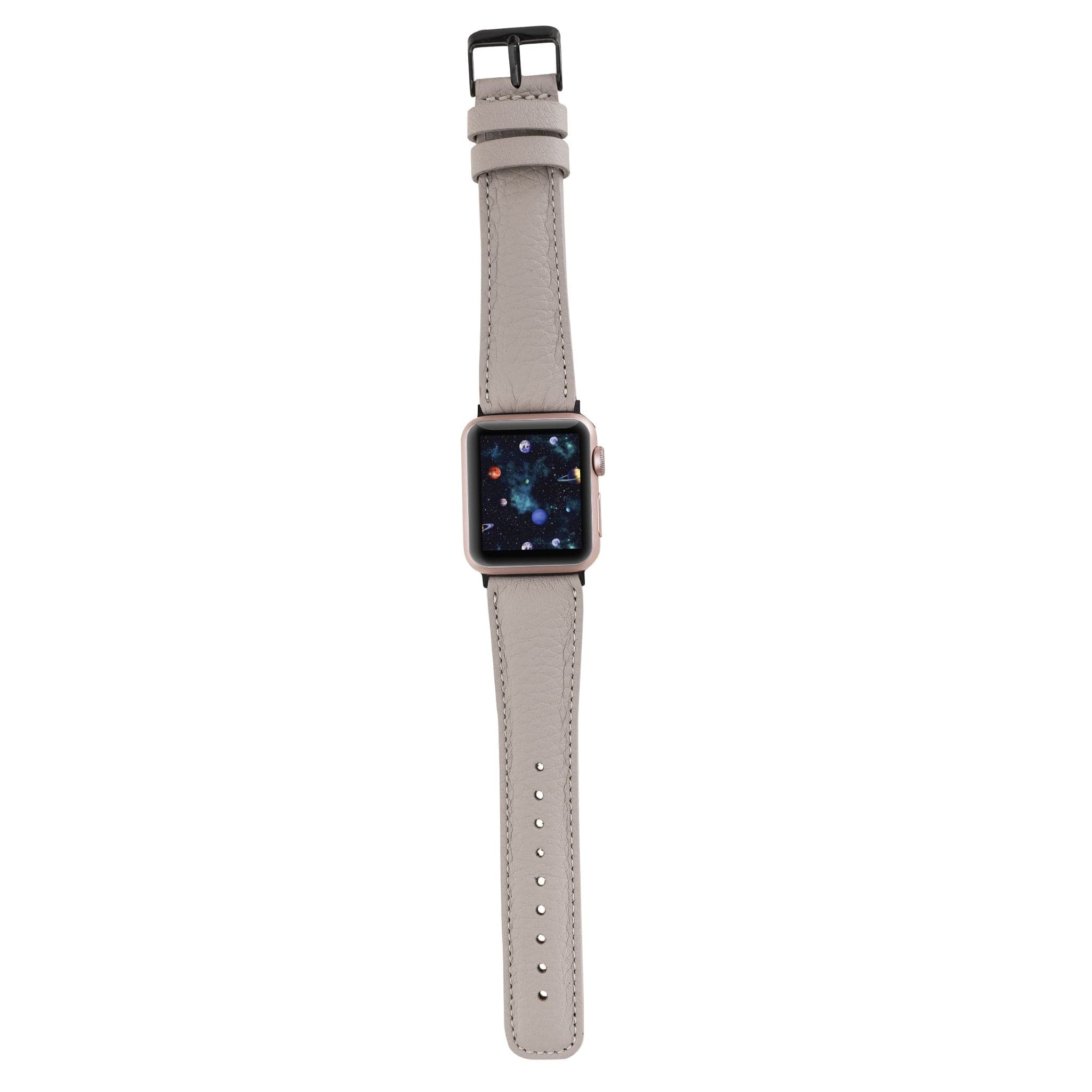 Exeter Classic Apple Watch Leather Strap in premium full-grain leather with stainless steel buckle, showcasing its elegant design.