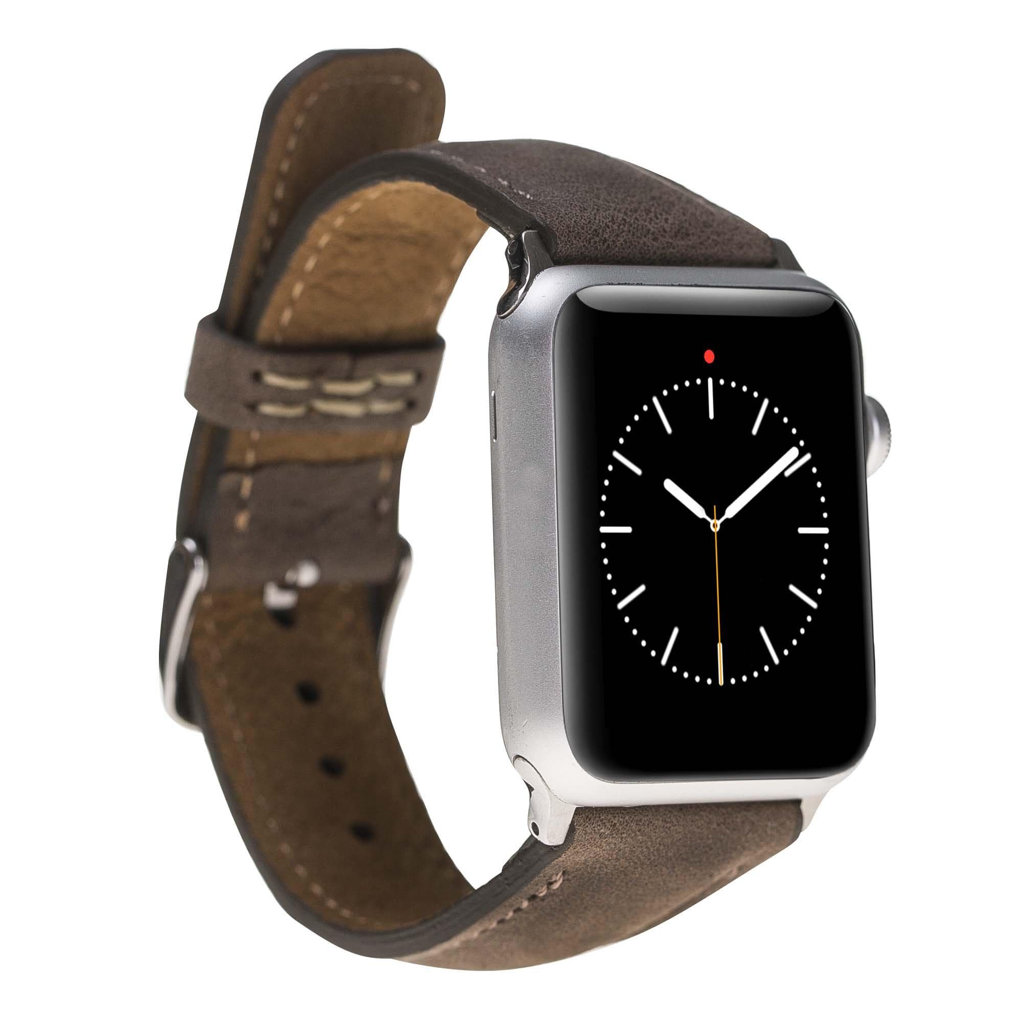 Exeter Classic Apple Watch Leather Strap in premium full-grain leather with stainless steel buckle, showcasing its elegant design.