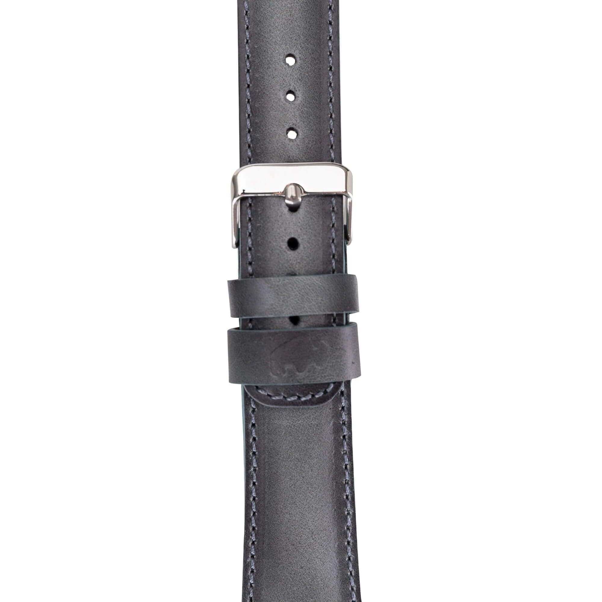 Exeter Classic Apple Watch Leather Strap in premium full-grain leather with stainless steel buckle, showcasing its elegant design.