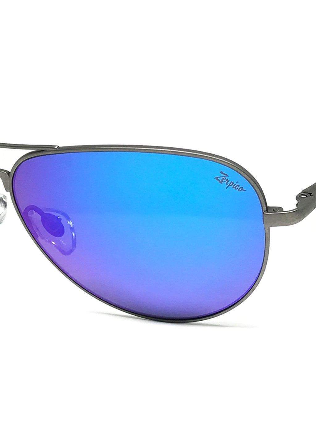 Blue mirrored aviator sunglasses.