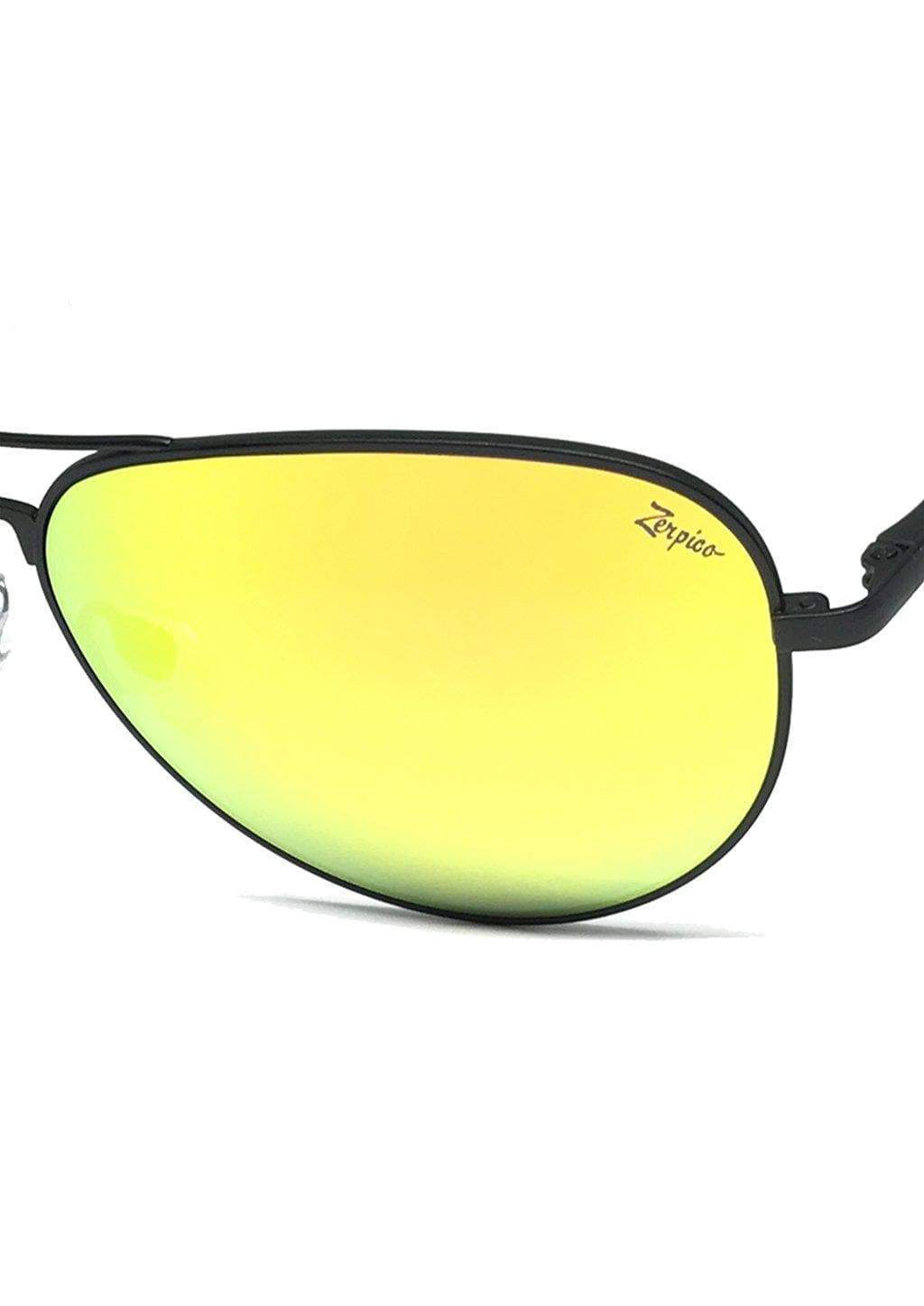 Yellow mirrored aviator sunglasses.