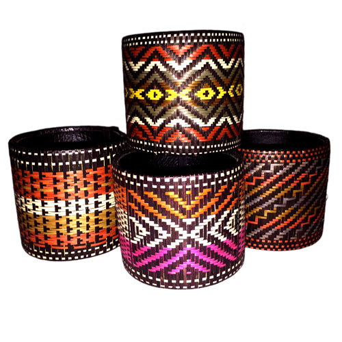 Extra Wide Cana Flecha Bracelet handcrafted from sustainable Caña Flecha by Zenu Tribe artisans in Colombia, showcasing intricate geometric patterns.