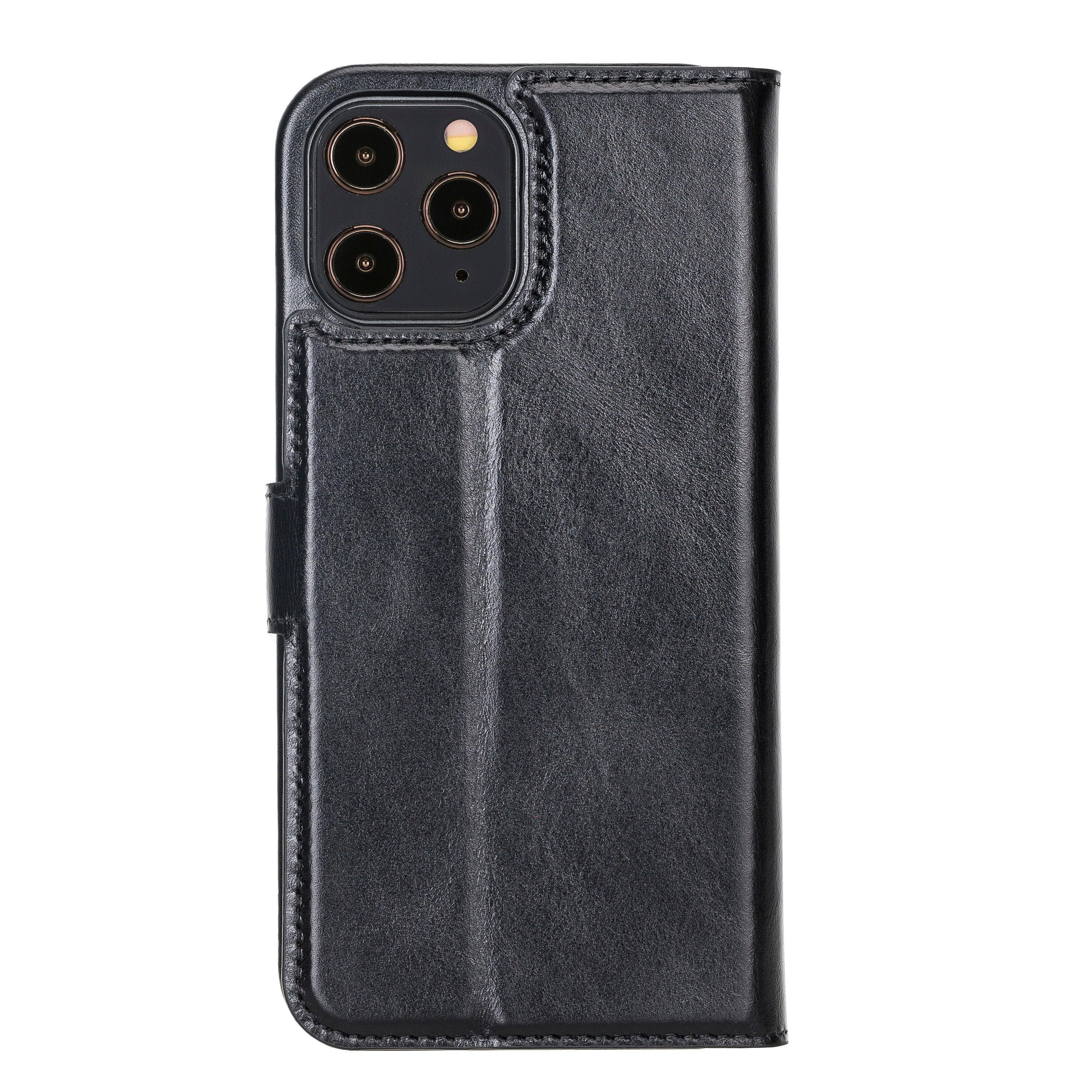 F360 Magnetic Detachable Leather Wallet Case for iPhone 12, showcasing its sleek design and functionality with credit card compartments.