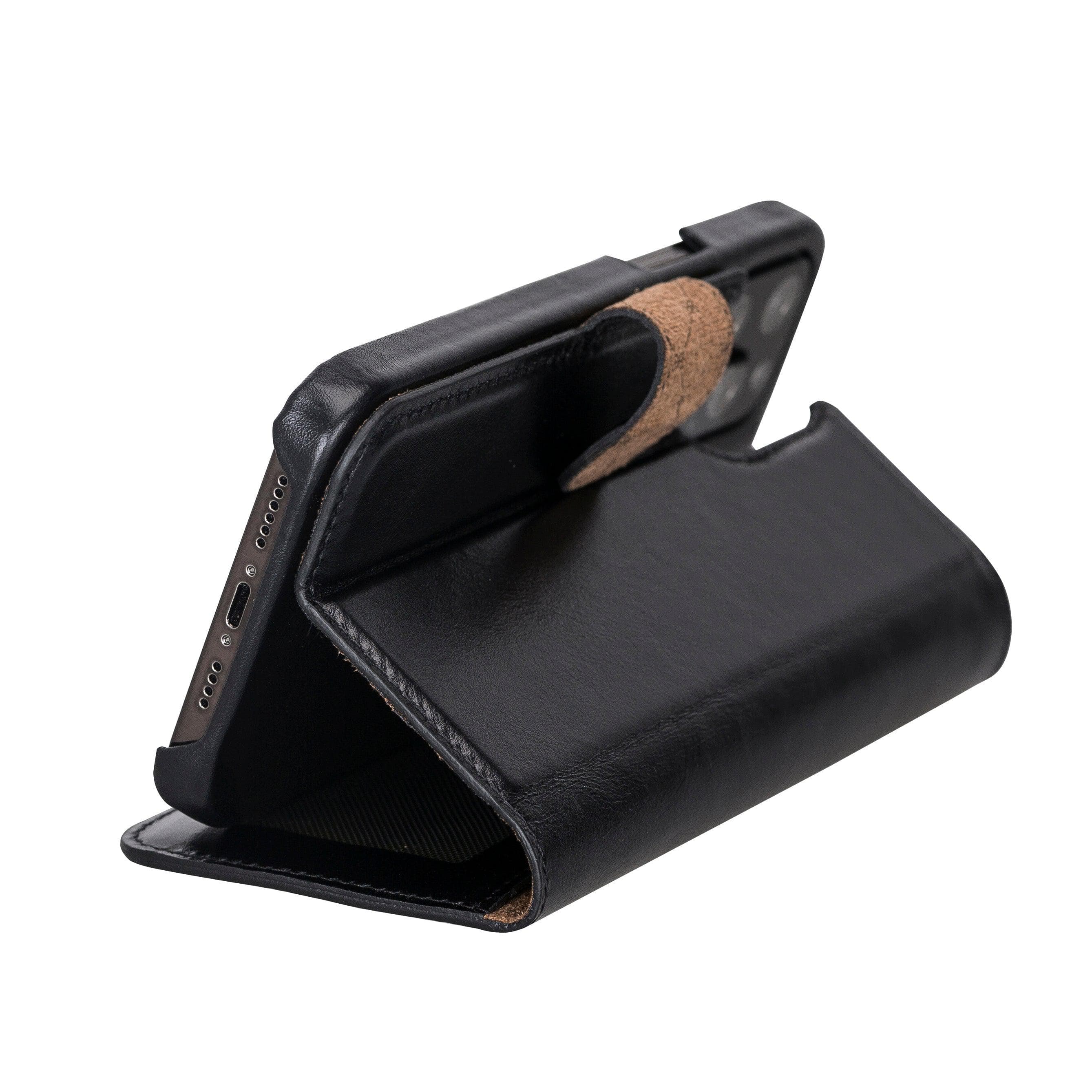 F360 Magnetic Detachable Leather Wallet Case for iPhone 12, showcasing its sleek design and functionality with credit card compartments.