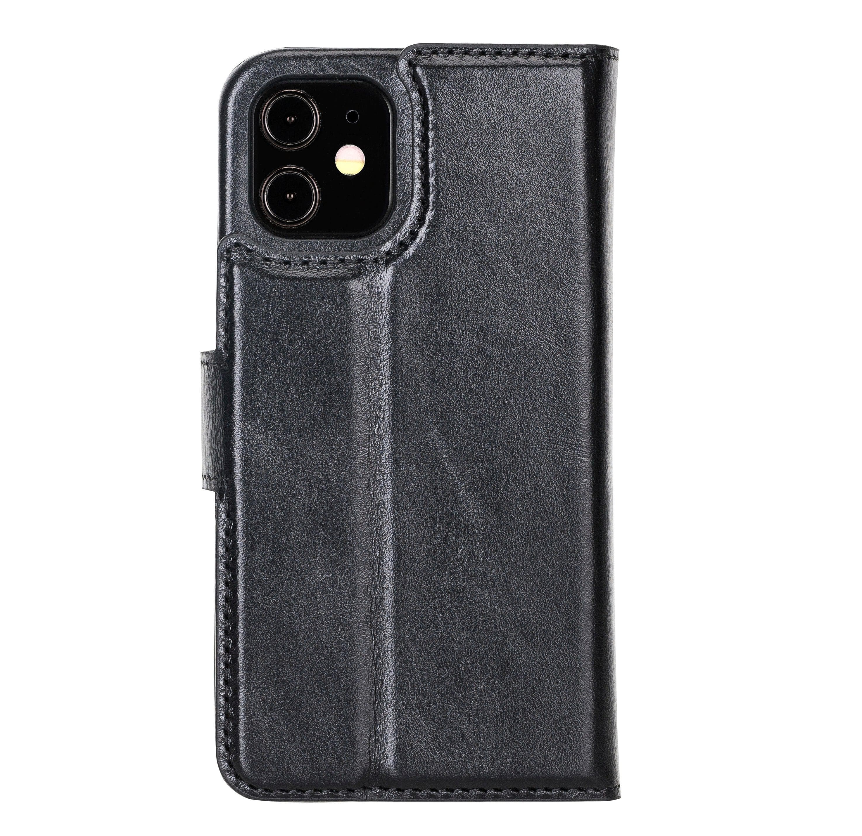 F360 Magnetic Detachable Leather Wallet Case for iPhone 12, showcasing its sleek design and functionality with credit card compartments.