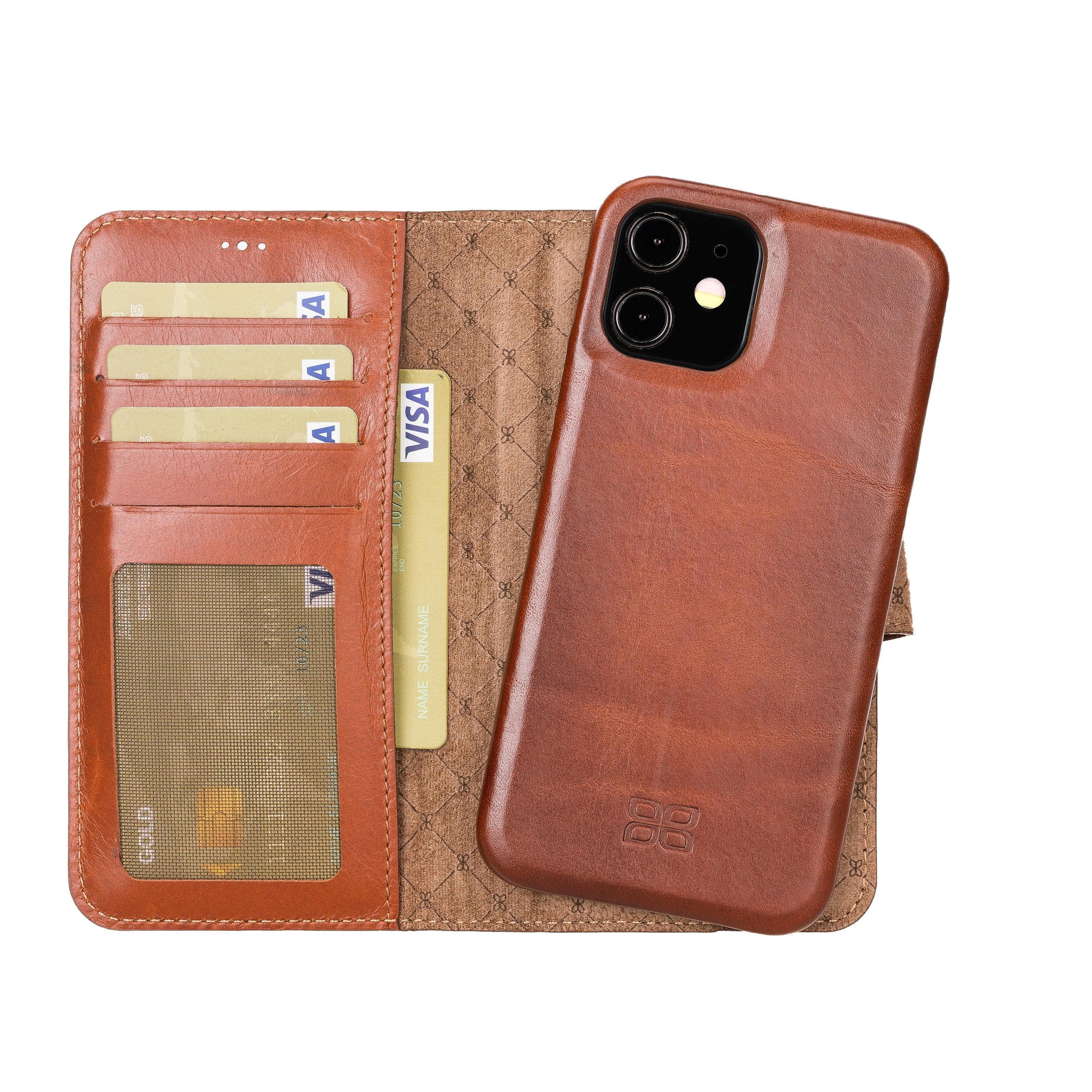 F360 Magnetic Detachable Leather Wallet Case for iPhone 12, showcasing its sleek design and functionality with credit card compartments.