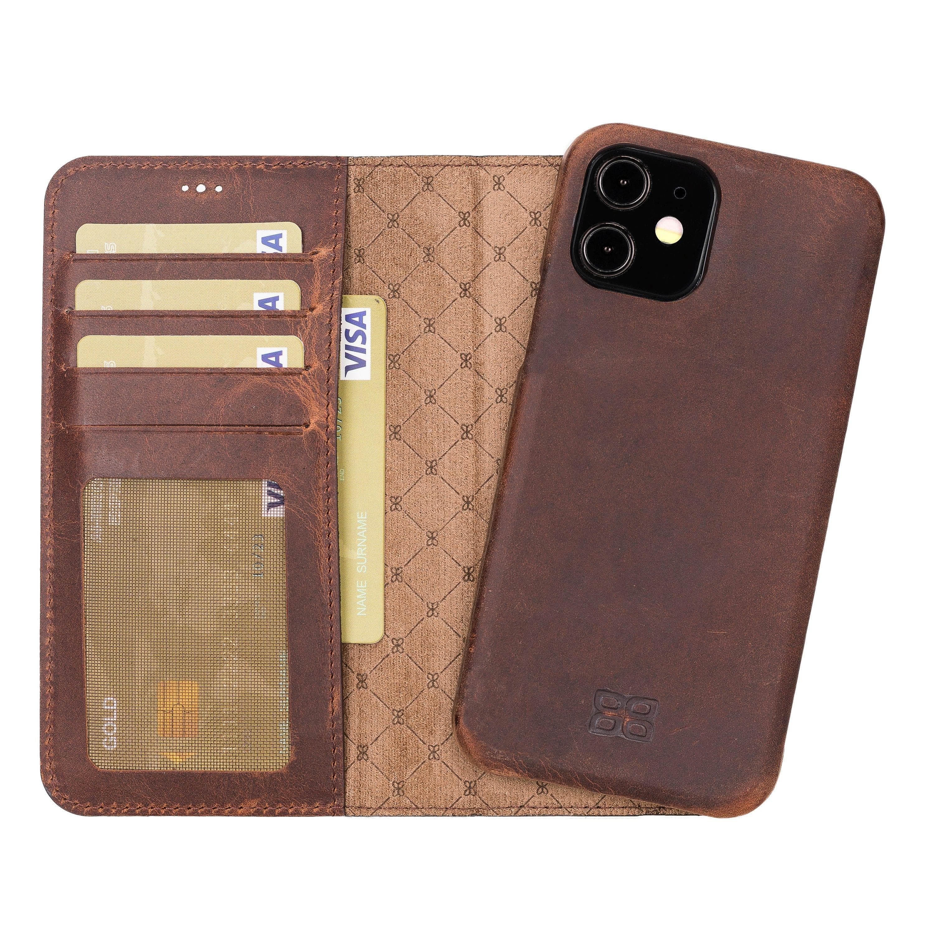 F360 Magnetic Detachable Leather Wallet Case for iPhone 12, showcasing its sleek design and functionality with credit card compartments.