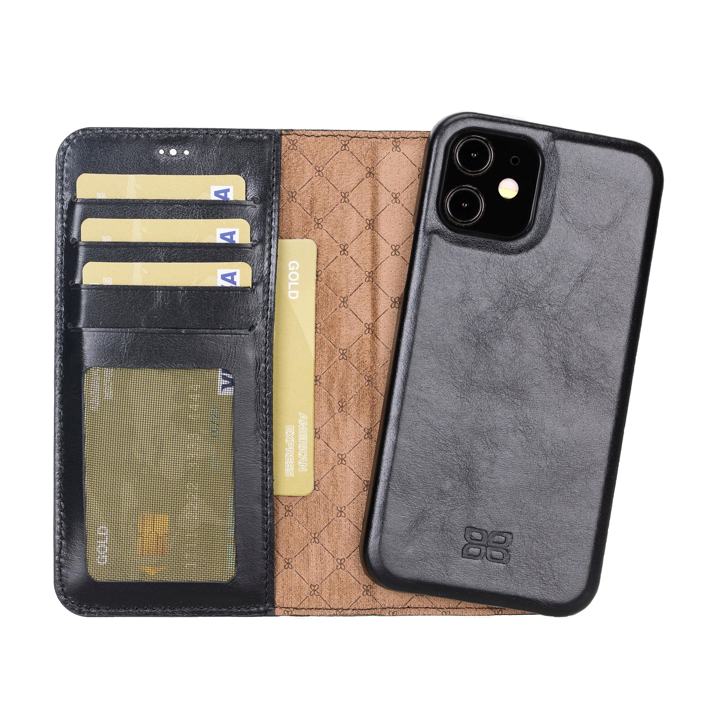 F360 Magnetic Detachable Leather Wallet Case for iPhone 12, showcasing its sleek design and functionality with credit card compartments.