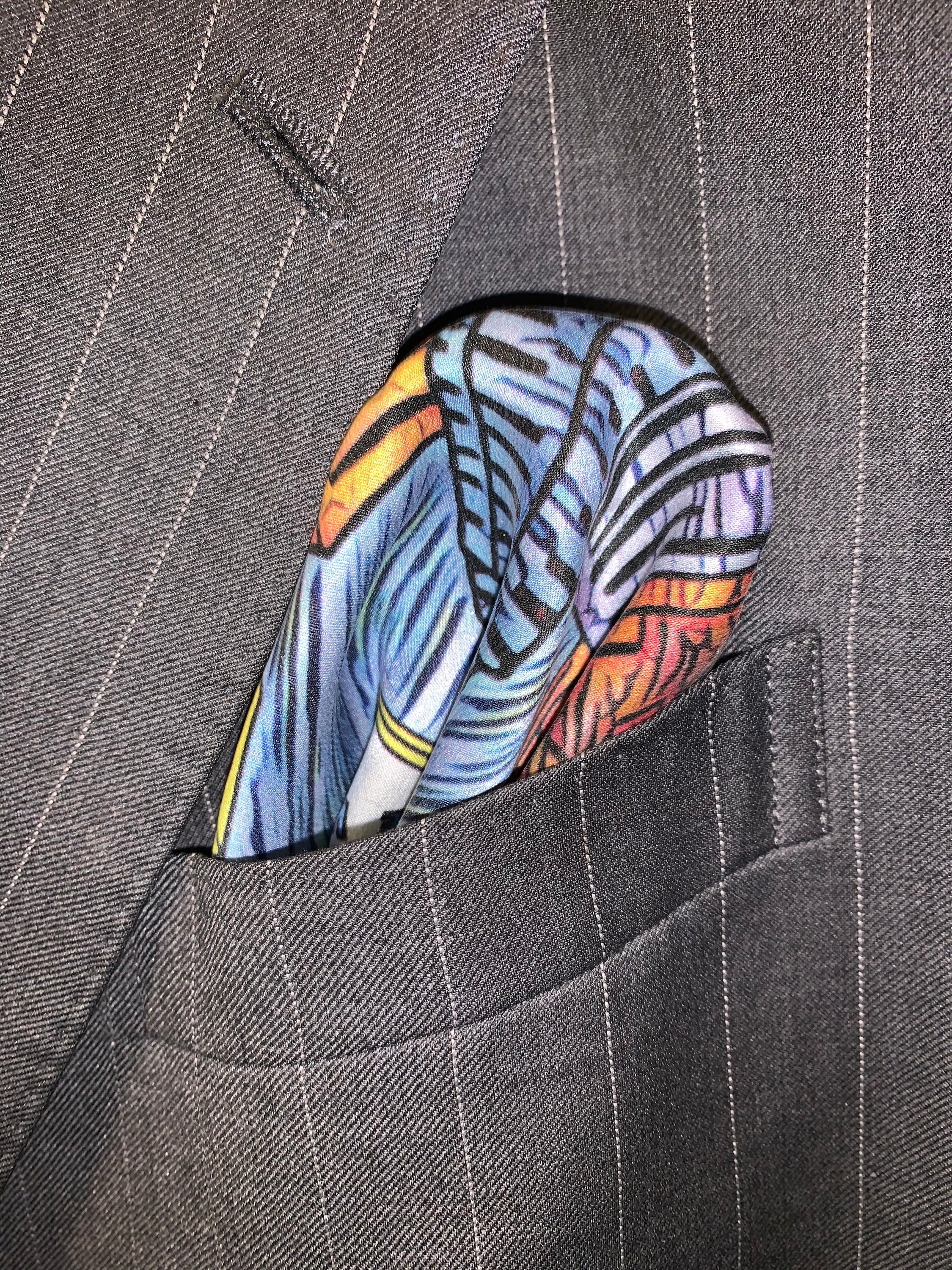 Fabulous Las Vegas Bold Pocket Square featuring a hand-sketched design of the New York New York hotel in vibrant colors.