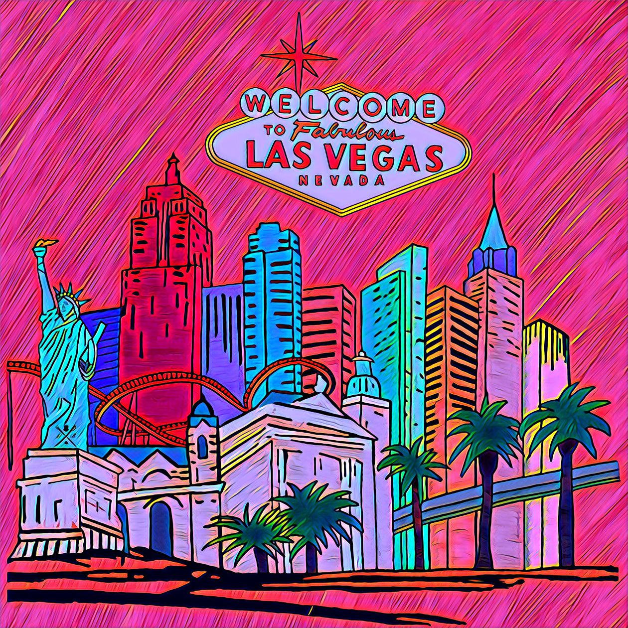 Fabulous Las Vegas Pink Pocket Square featuring a hand-sketched design of the New York New York hotel in vibrant colors.